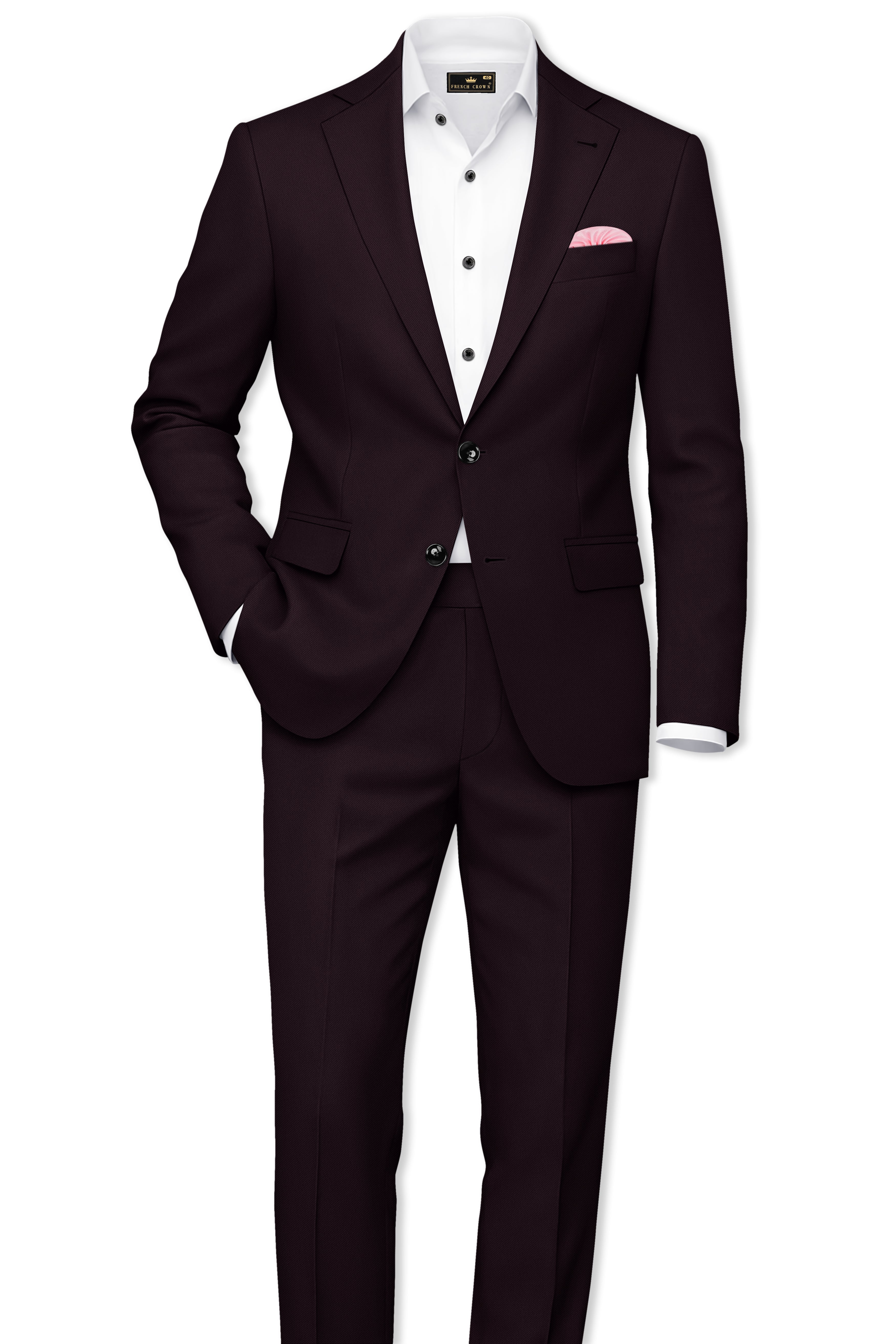 Merlot-Korean Wine Purple 4-Way Stretch Wrinkle-Free Wool Rich Stretchable Waistband Pant