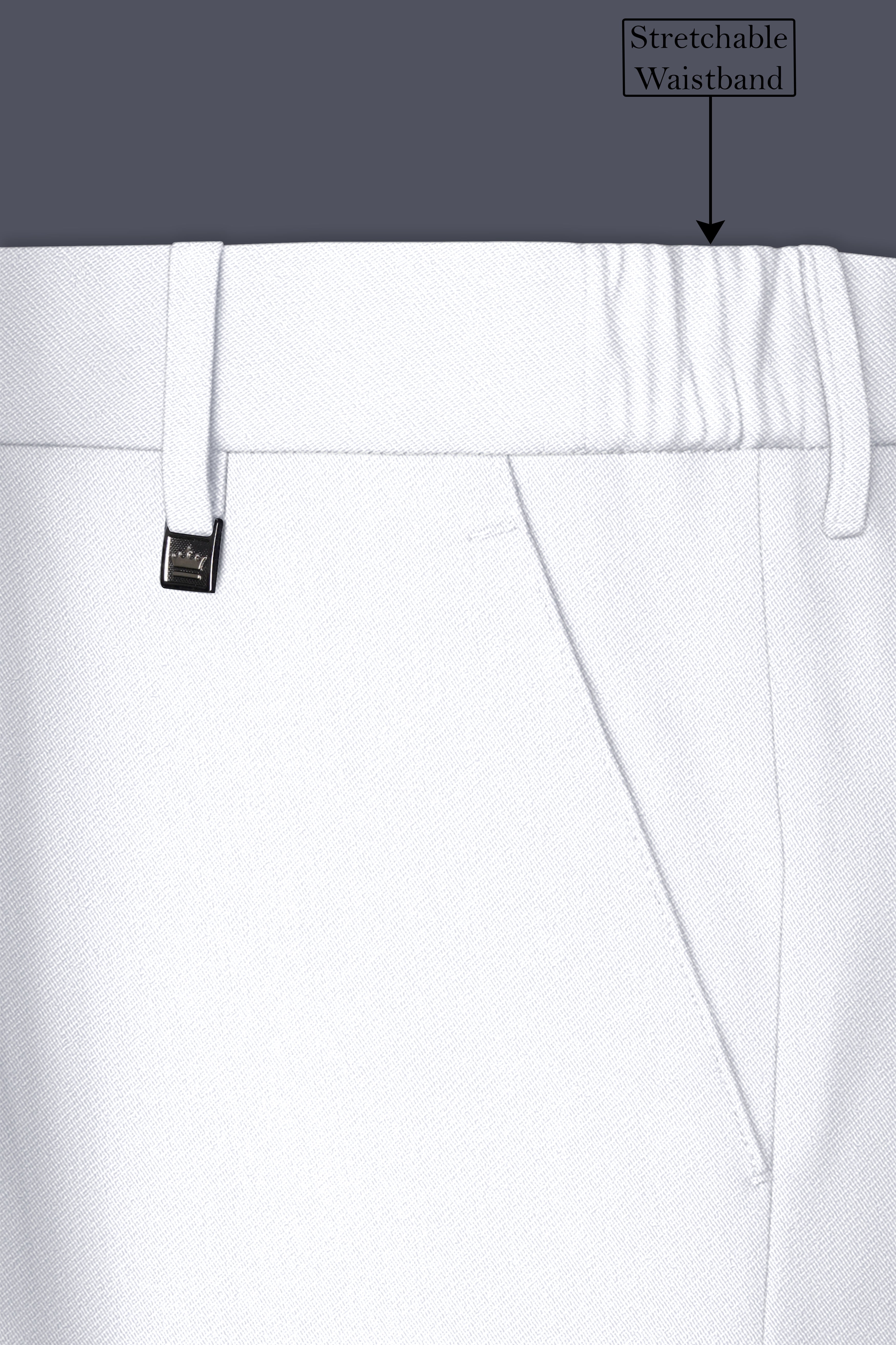 Lumier-Korean Bright White 4-Way Stretch Wrinkle-Free Wool Rich Stretchable Waistband Pant