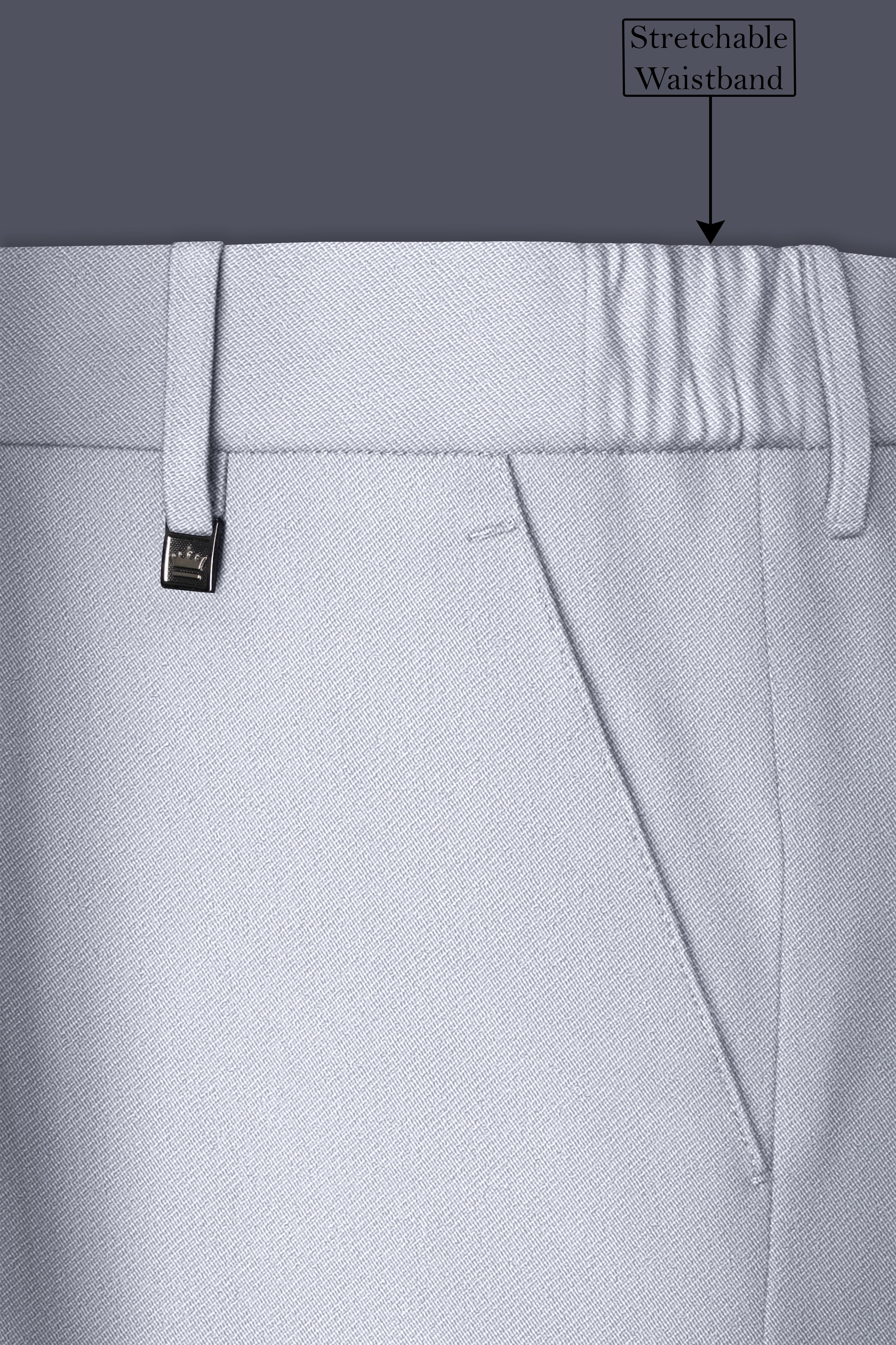 Azure-Periwinkle Gray Wool Rich Slight Stretch Waistband Pant