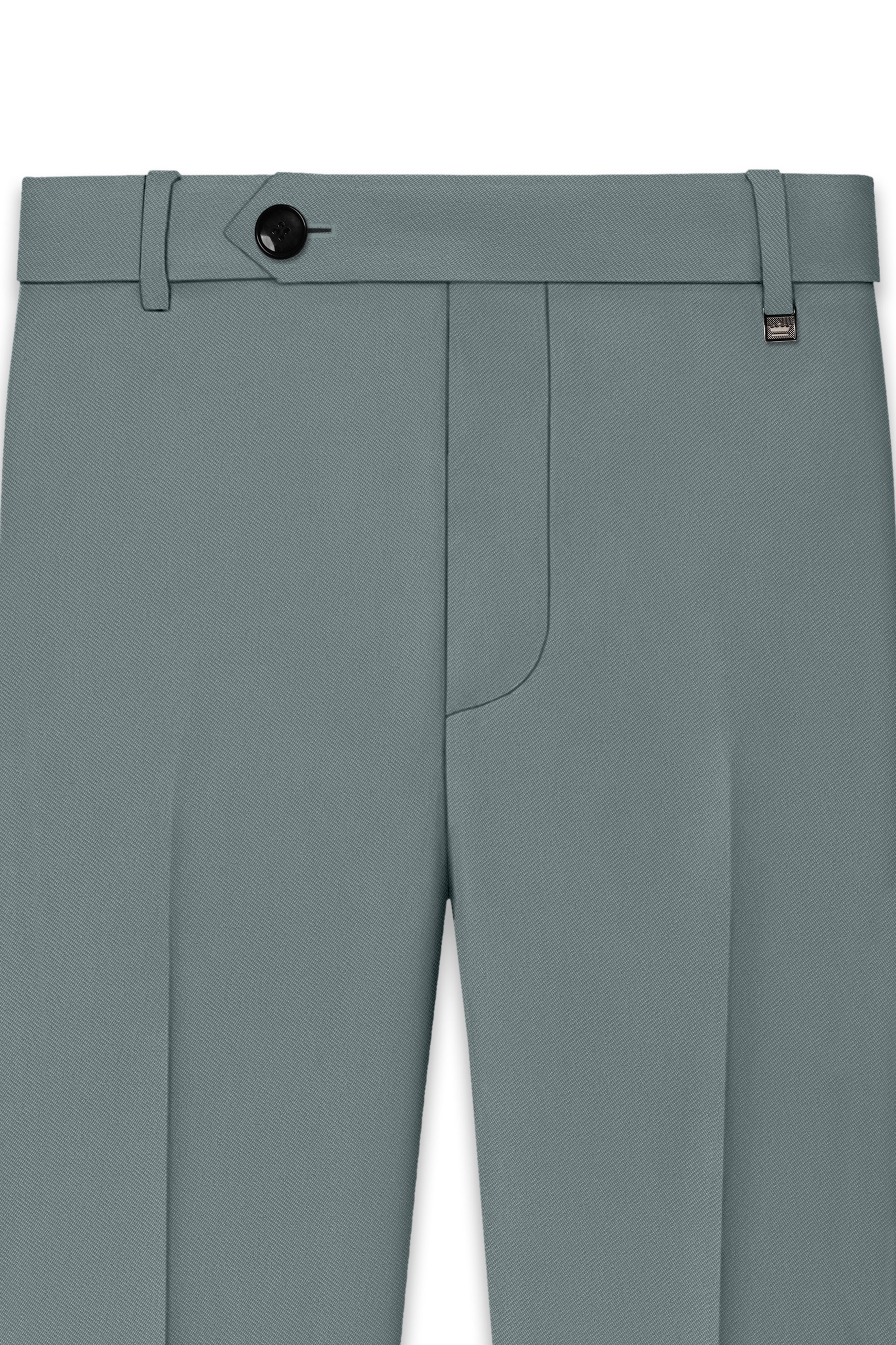 Verdant-Raven Green Wool Rich Slight Stretch Waistband Pant