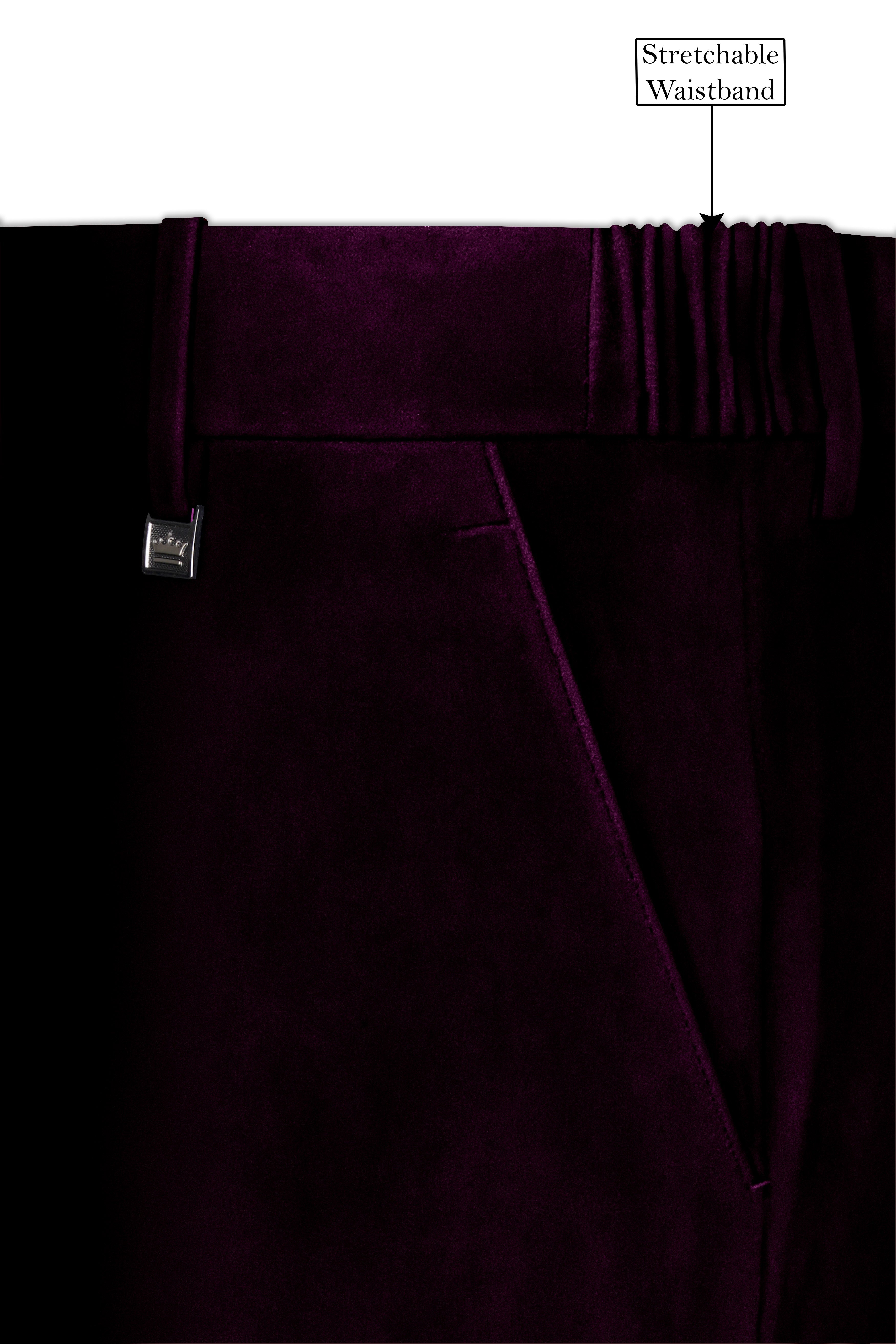 Regalis-Asphalt Purple Velvet Stretchable Waistband Pant