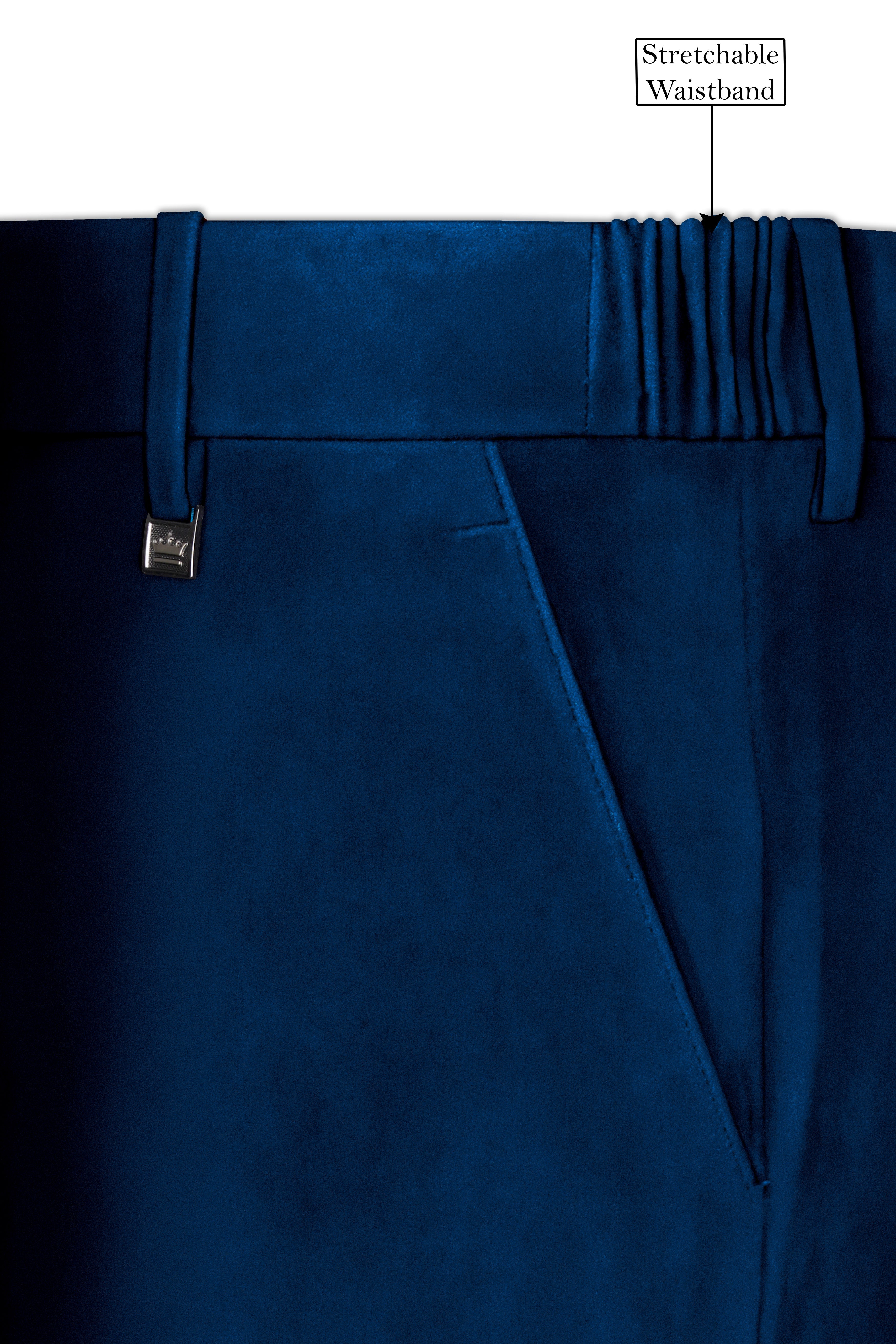 Caspian-Downriver Blue Velvet Stretchable Waistband Pant