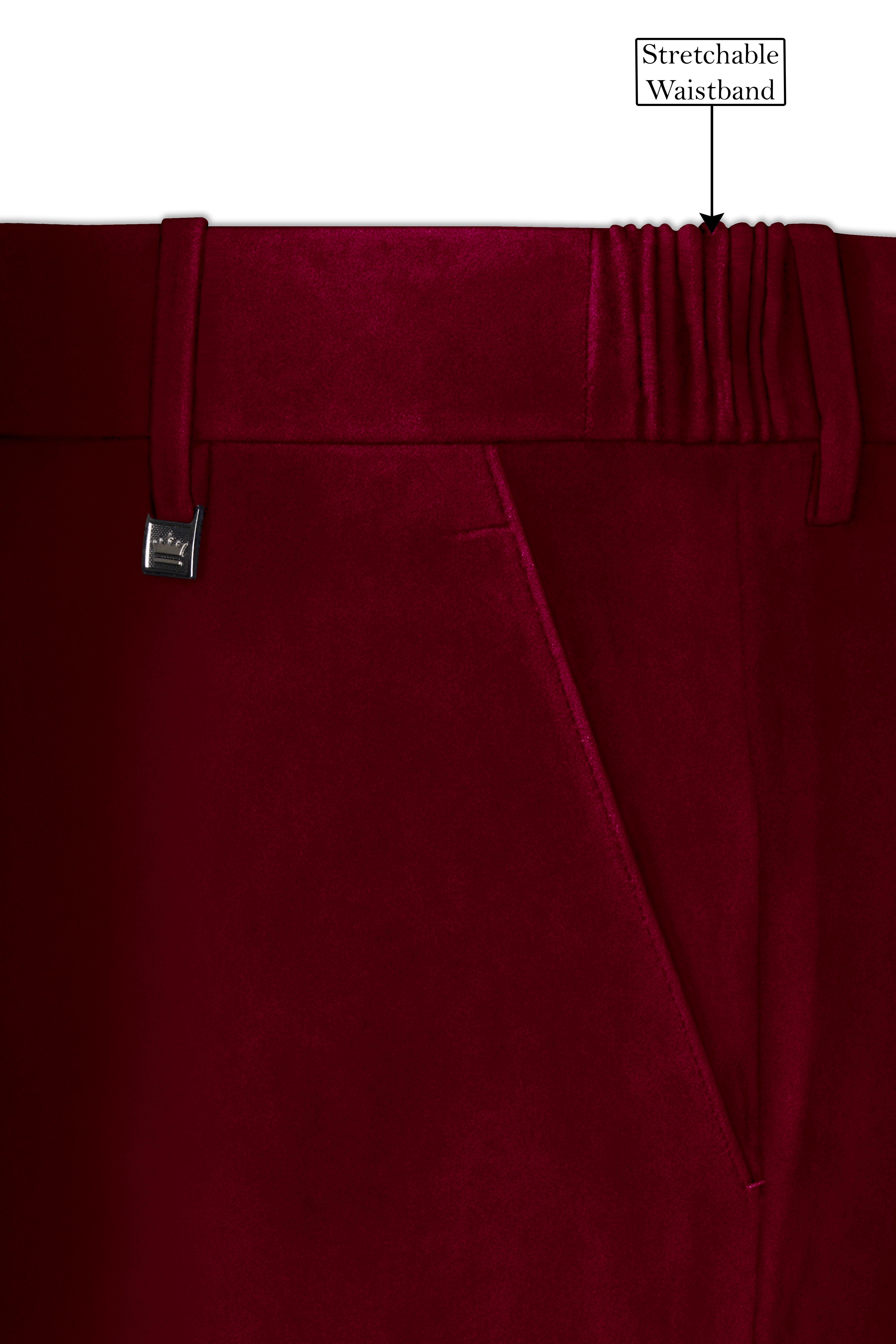 Amour-Scarlet Pink Velvet Stretchable Waistband Pant