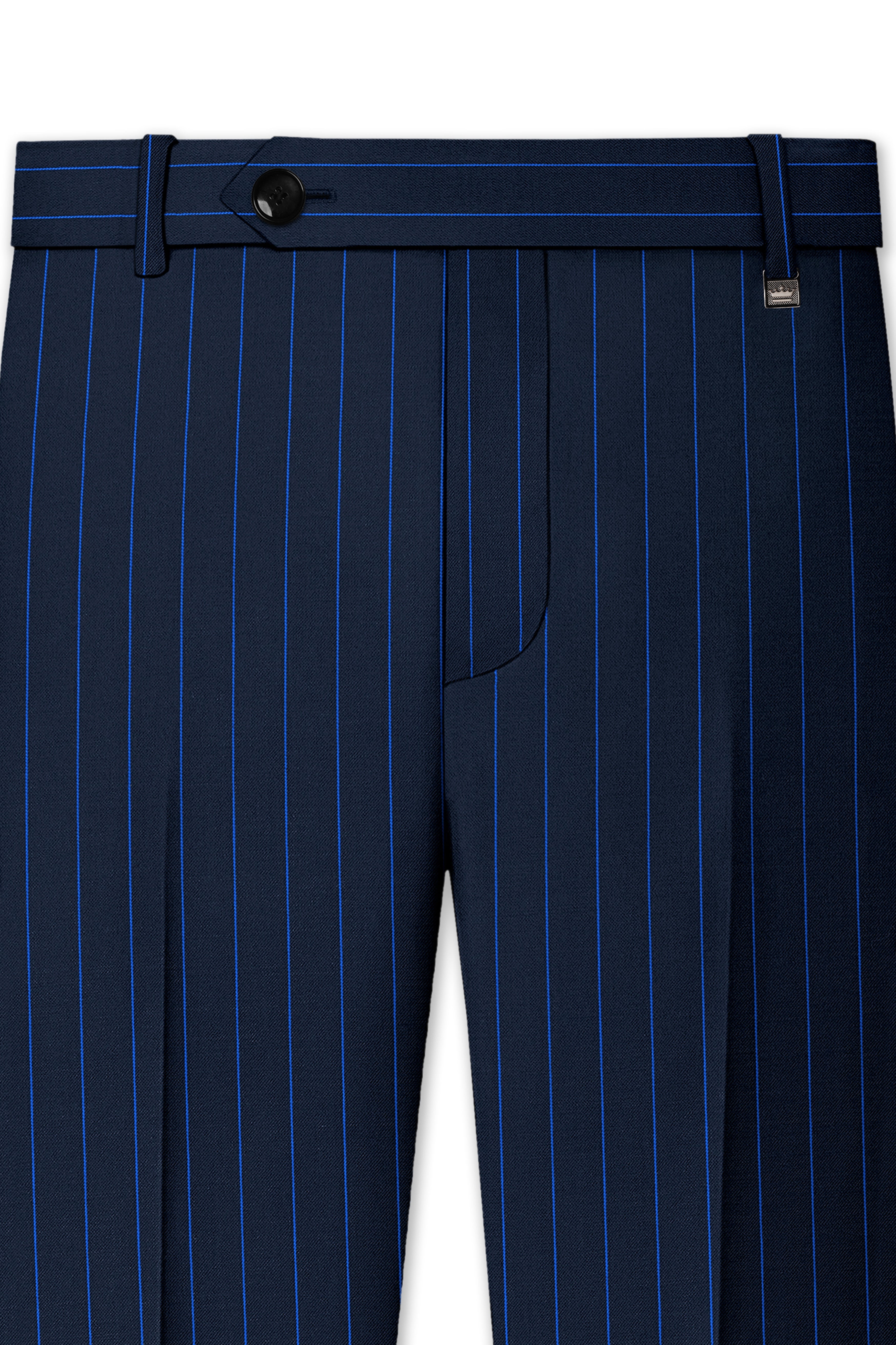 Strivon-Tealish Blue Chalk Striped Wool Rich Slight Stretch Waistband Pant