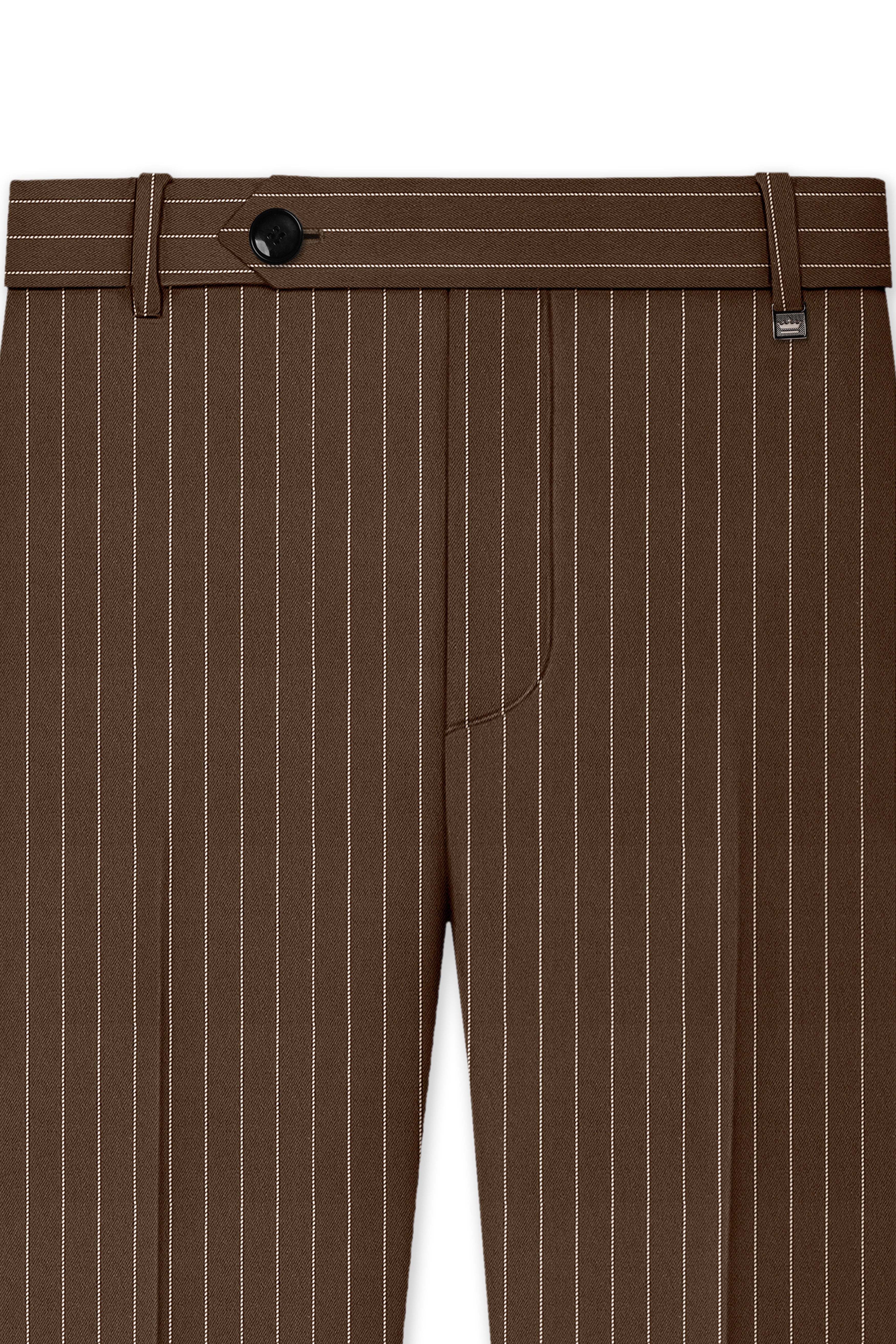 Bristol-Iroko Brown And Bright White Chalk Striped Wool Rich Slight Stretch Waistband Pant