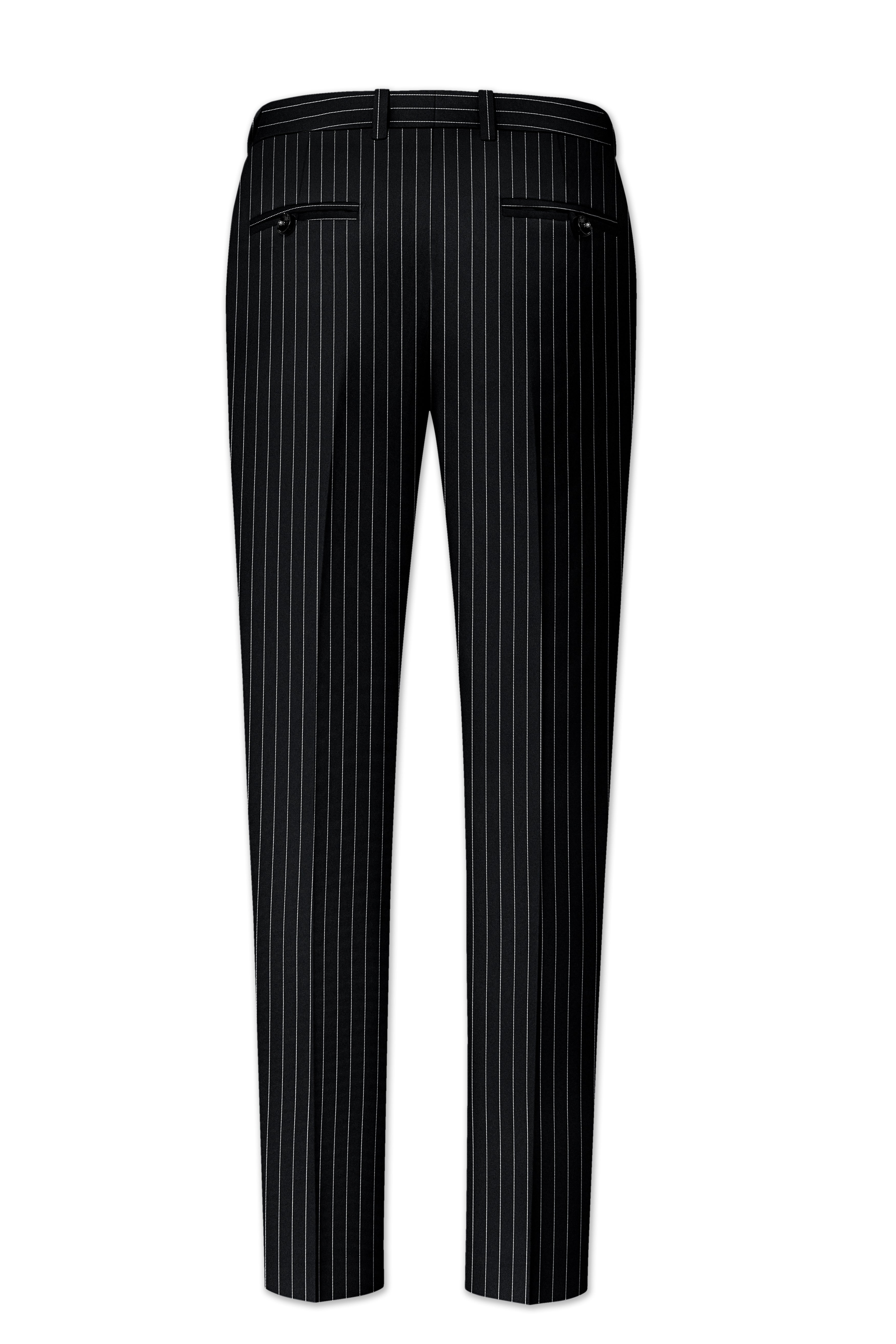 Strivon-Jade Black And Bright White Chalk Striped Wool Rich Slight Stretch Waistband Pant