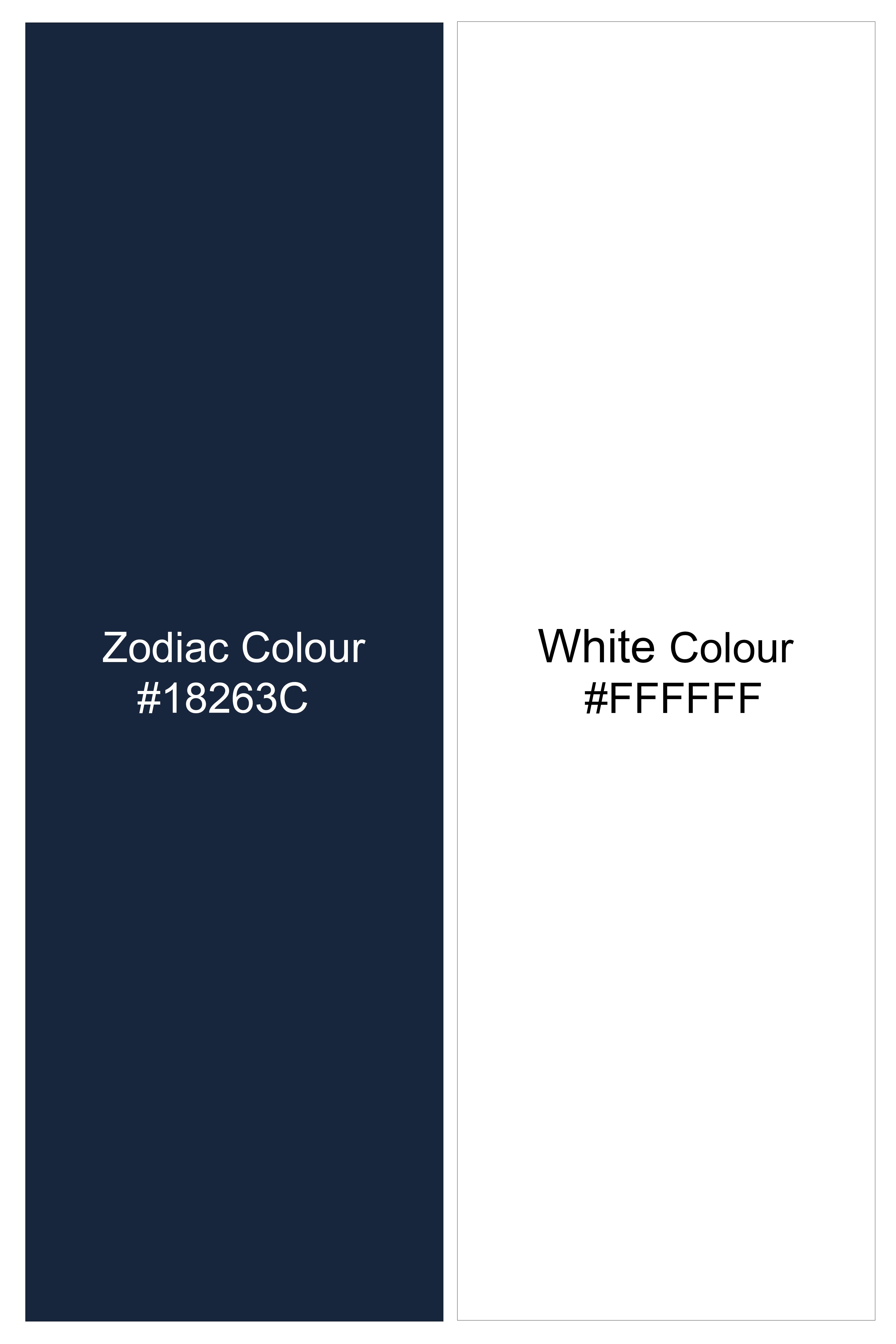 Veritus-Zodiac Blue And Bright White Chalk Striped Wool Rich Slight Stretch Waistband Pant