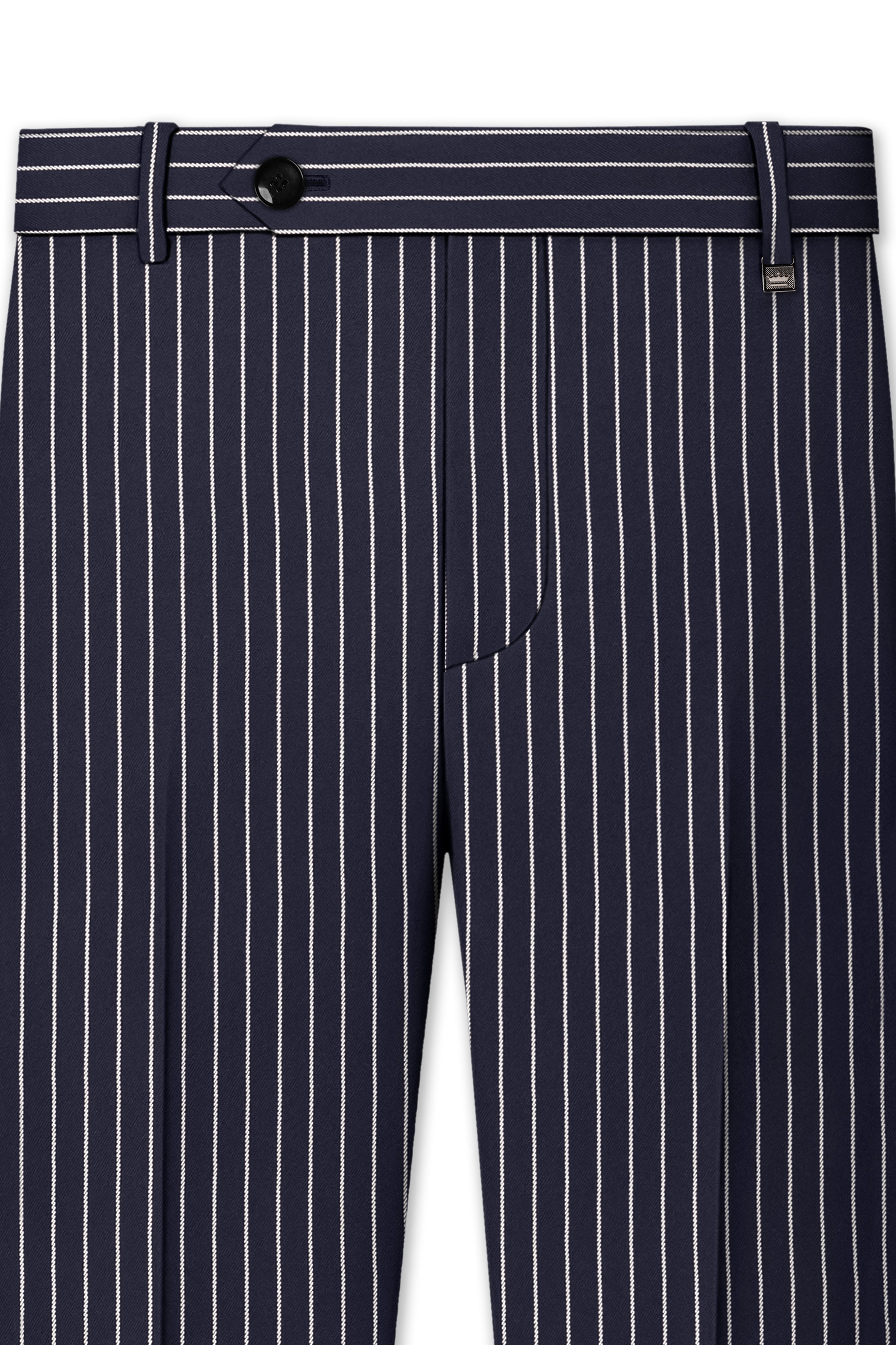 Maris-Baltic Sea Blue And Bright White Chalk Striped Wool Rich Slight Stretch Waistband Pant