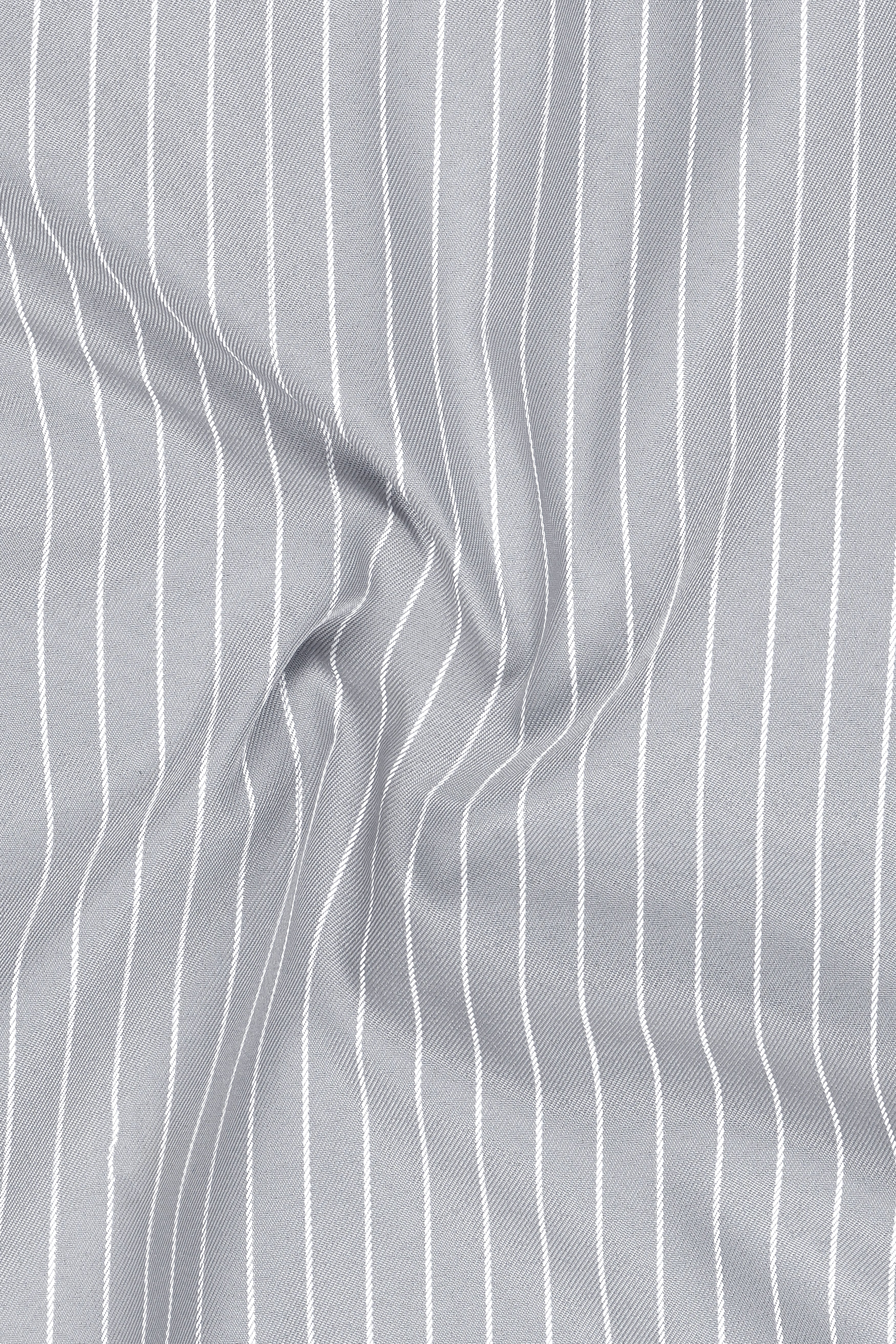 Sterlan-Goose Gray And Bright White Chalk Striped Wool Rich Slight Stretch Waistband Pant