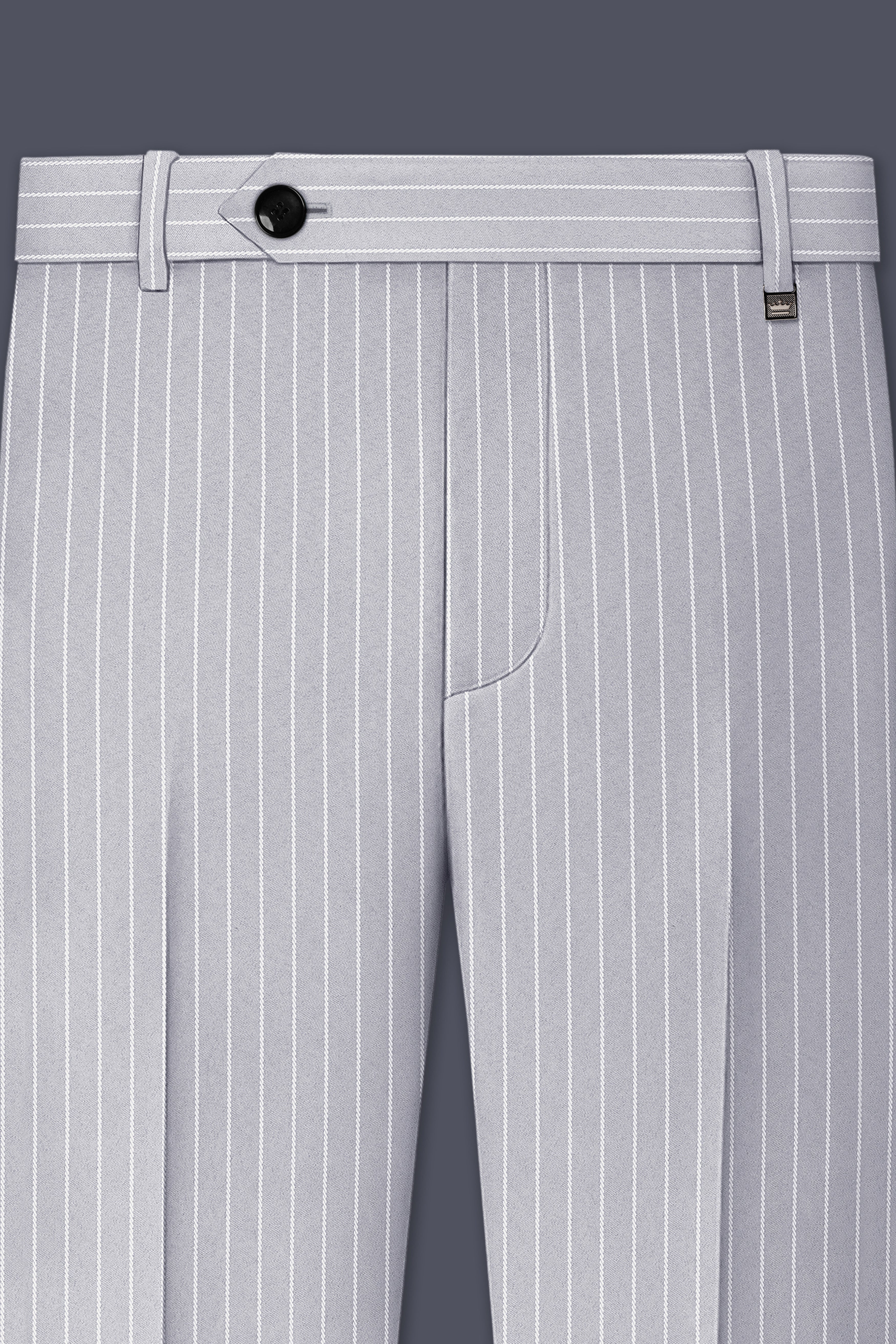 Sterlan-Goose Gray And Bright White Chalk Striped Wool Rich Slight Stretch Waistband Pant