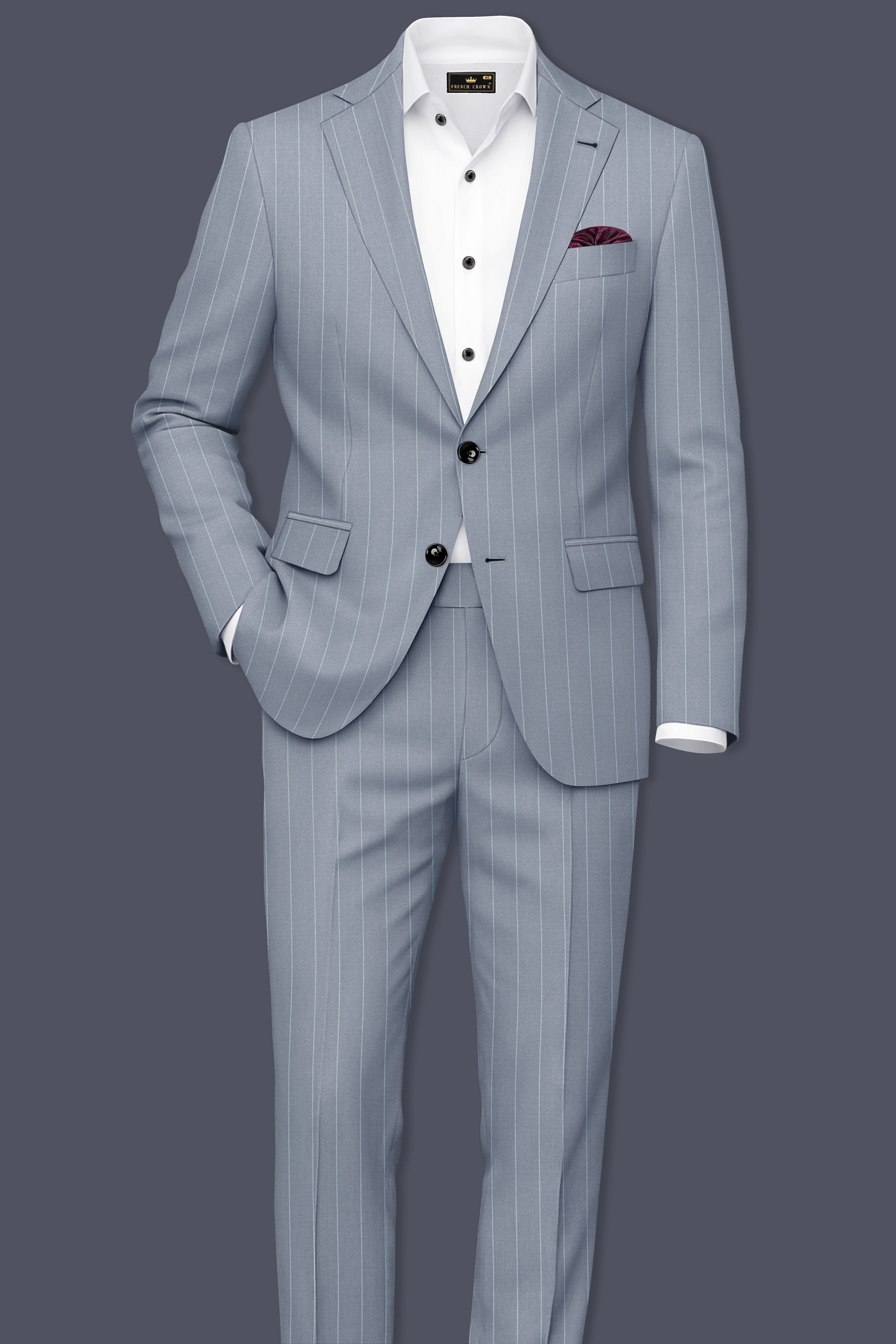 Prestige-Regent Gray And Bright White Chalk Striped Wool Rich Slight Stretch Waistband Pant