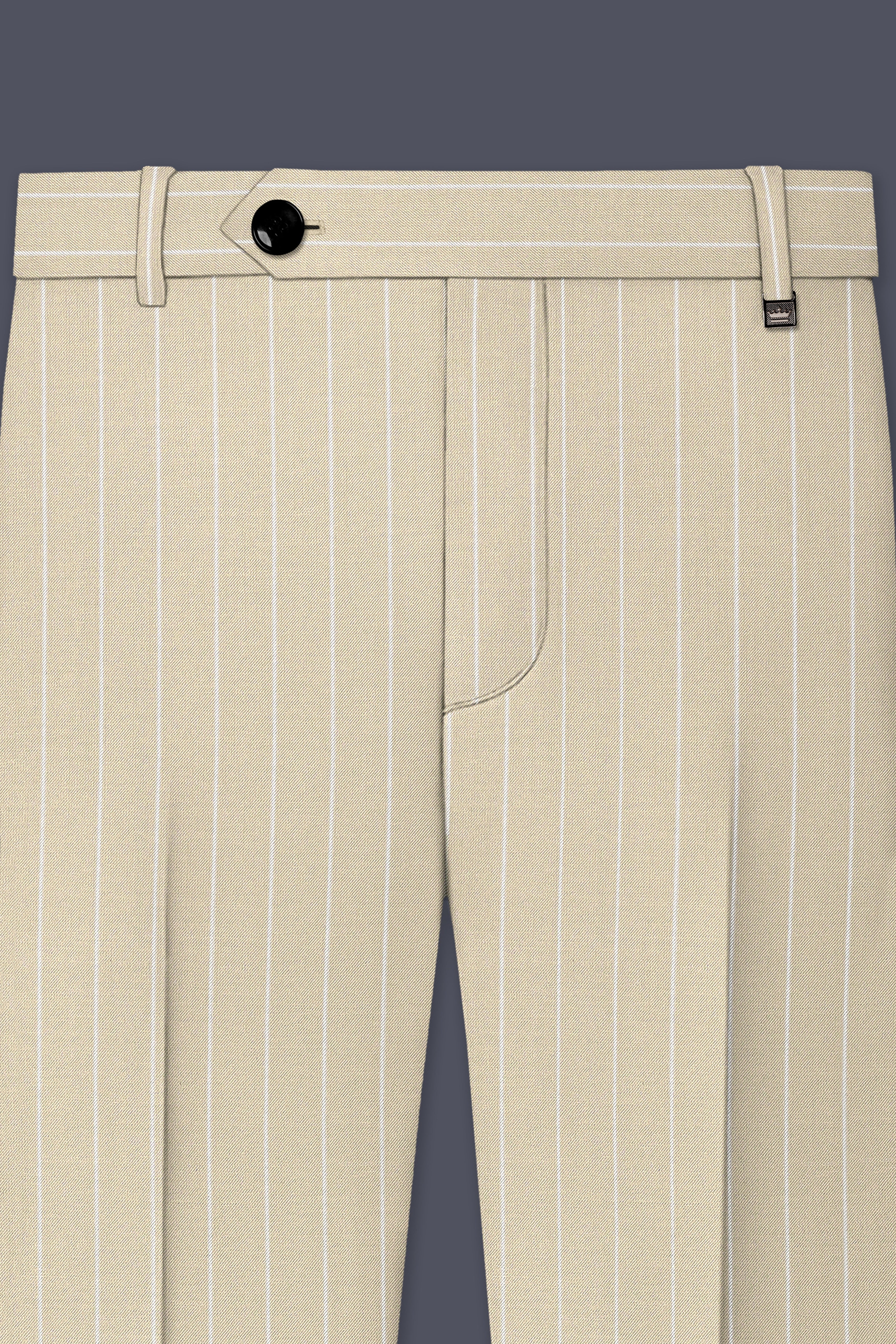 Lumier-Akaroa Cream And Bright White Chalk Striped Wool Rich Slight Stretch Waistband Pant