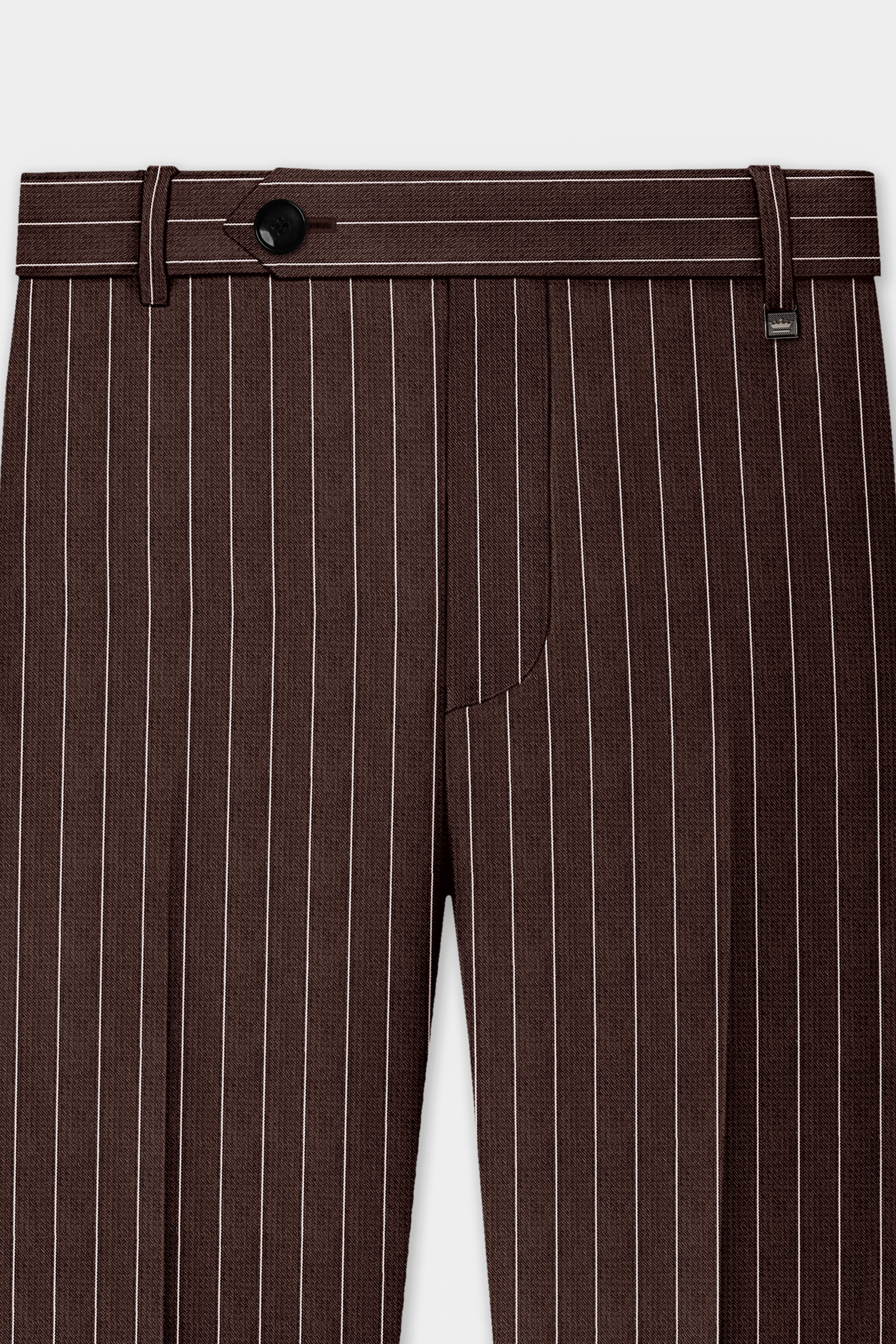 Bristol-Bistre Brown And Bright White Chalk Striped Wool Rich Slight Stretch Waistband Pant