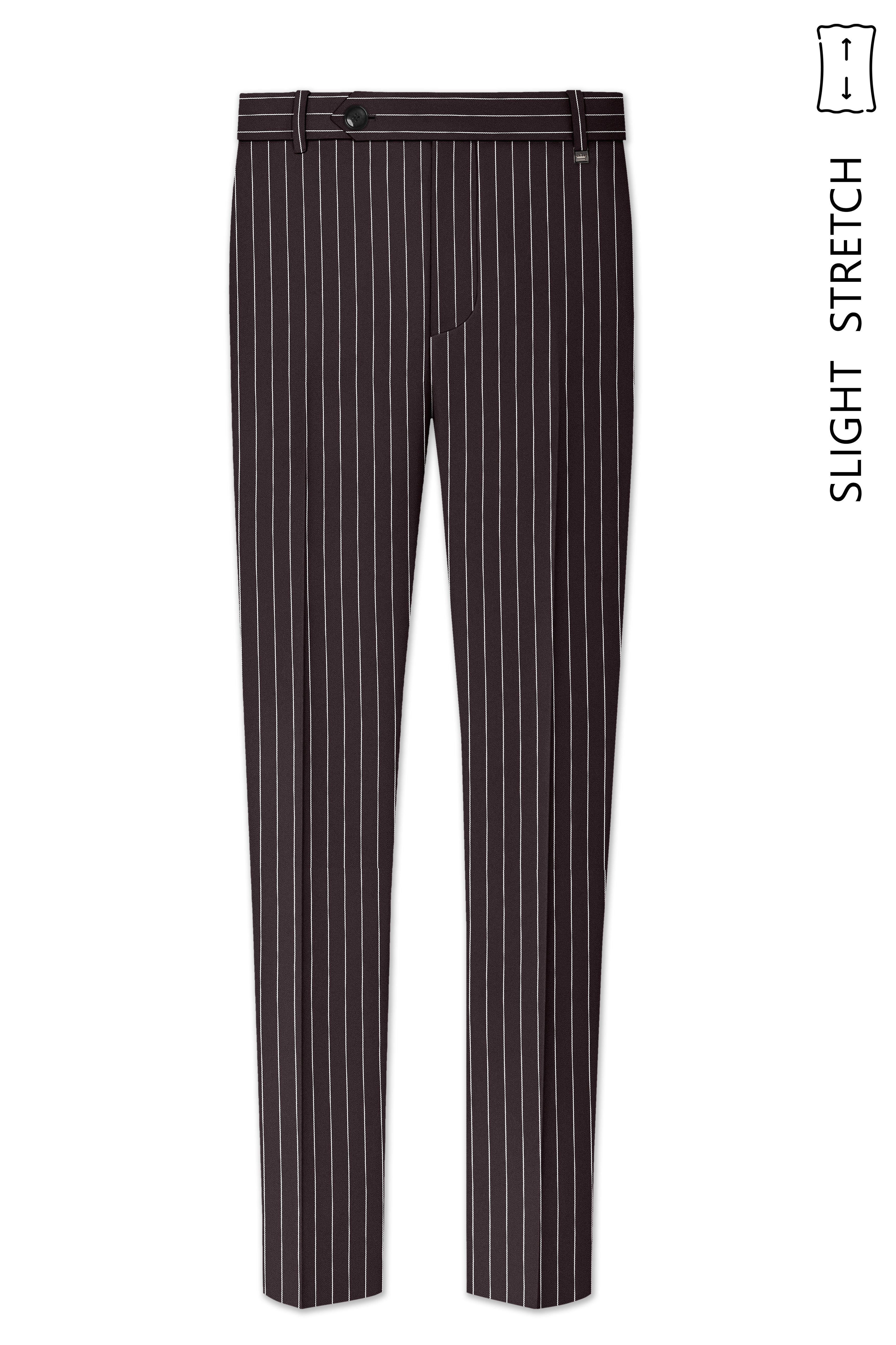 Volt-Thunder Brown Herringbone Striped Wool Rich Slight Stretch Waistband Pant