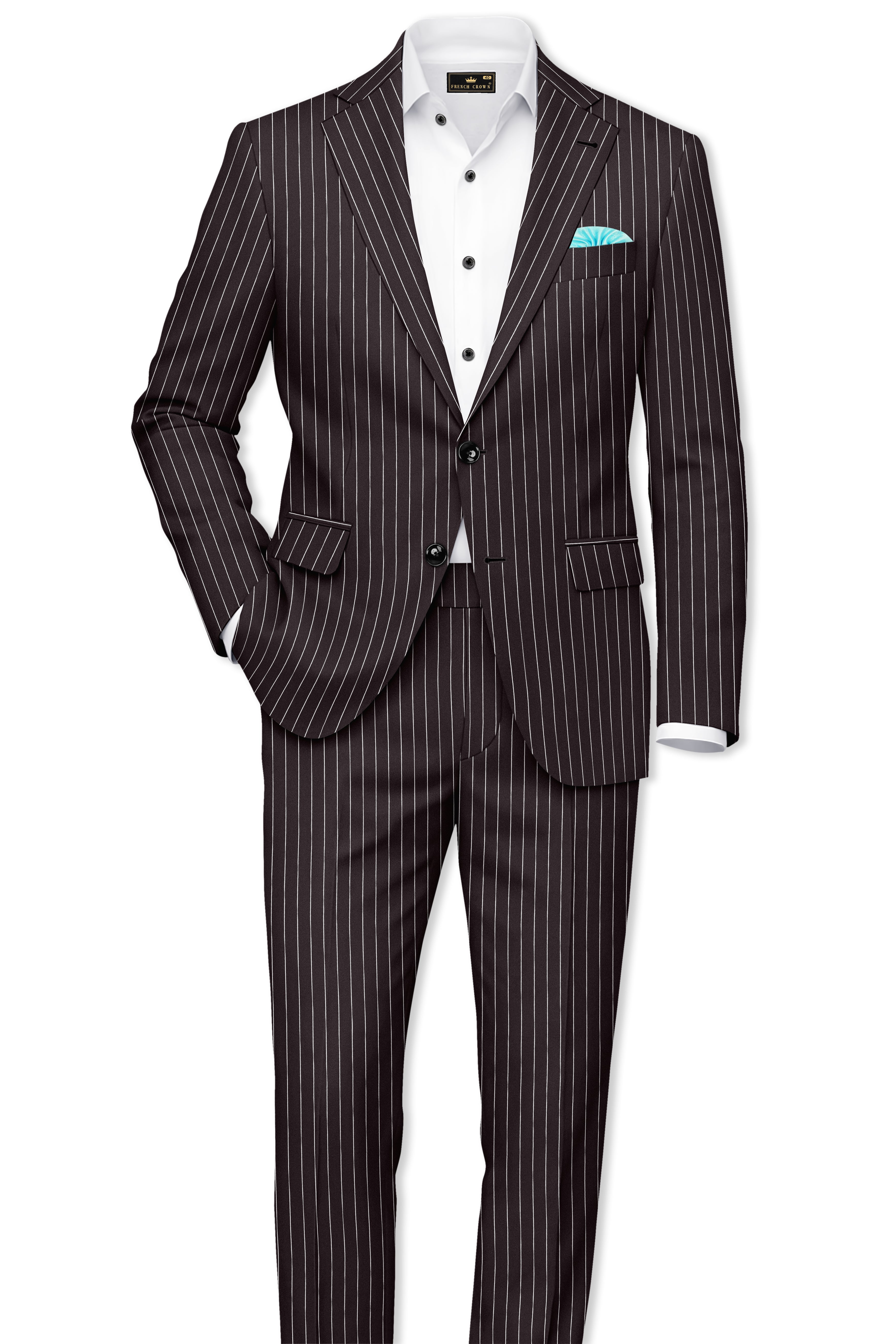 Volt-Thunder Brown Herringbone Striped Wool Rich Slight Stretch Waistband Pant