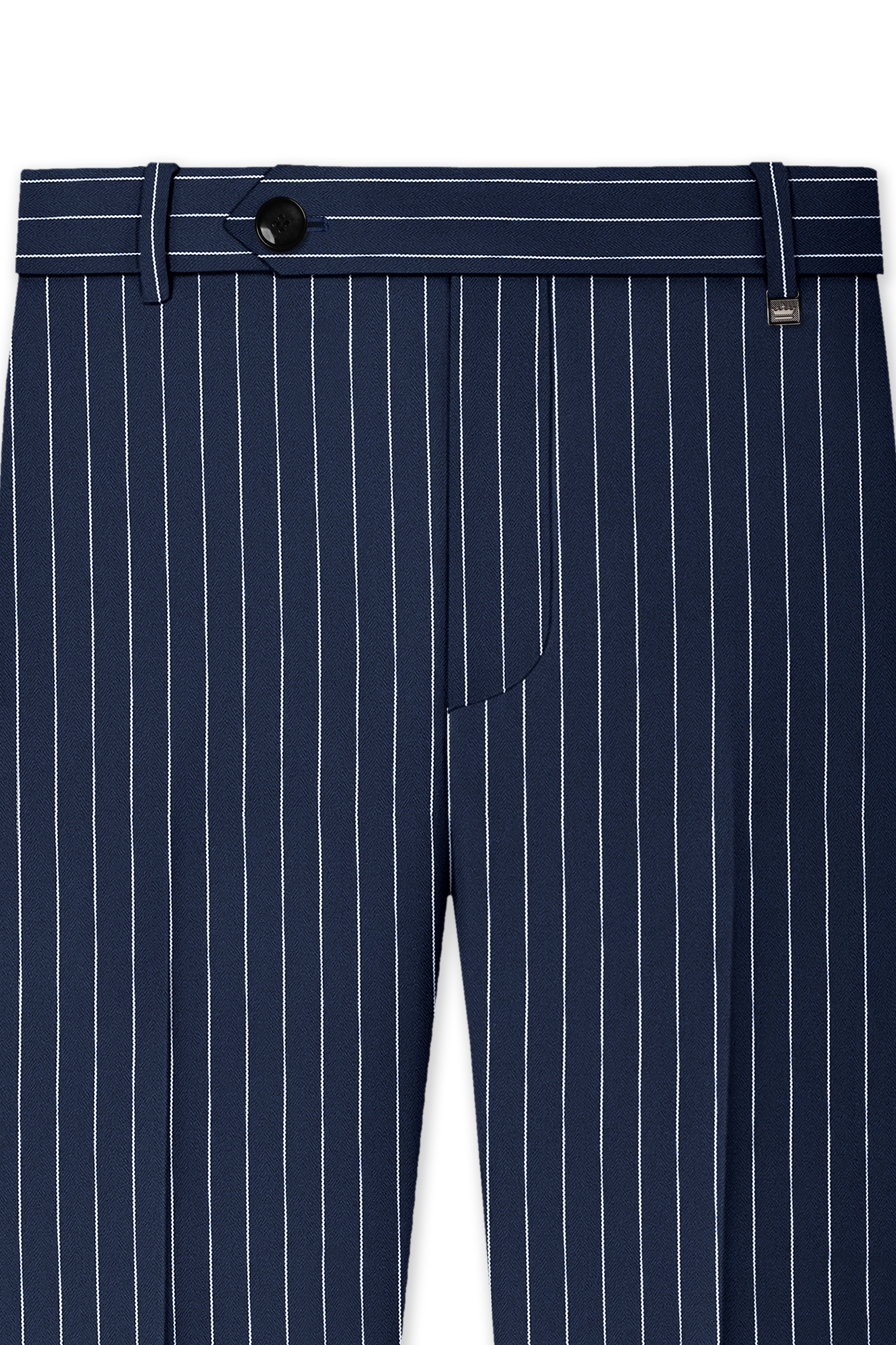 Astris-Space Blue Herringbone Striped Wool Rich Slight Stretch Waistband Pant