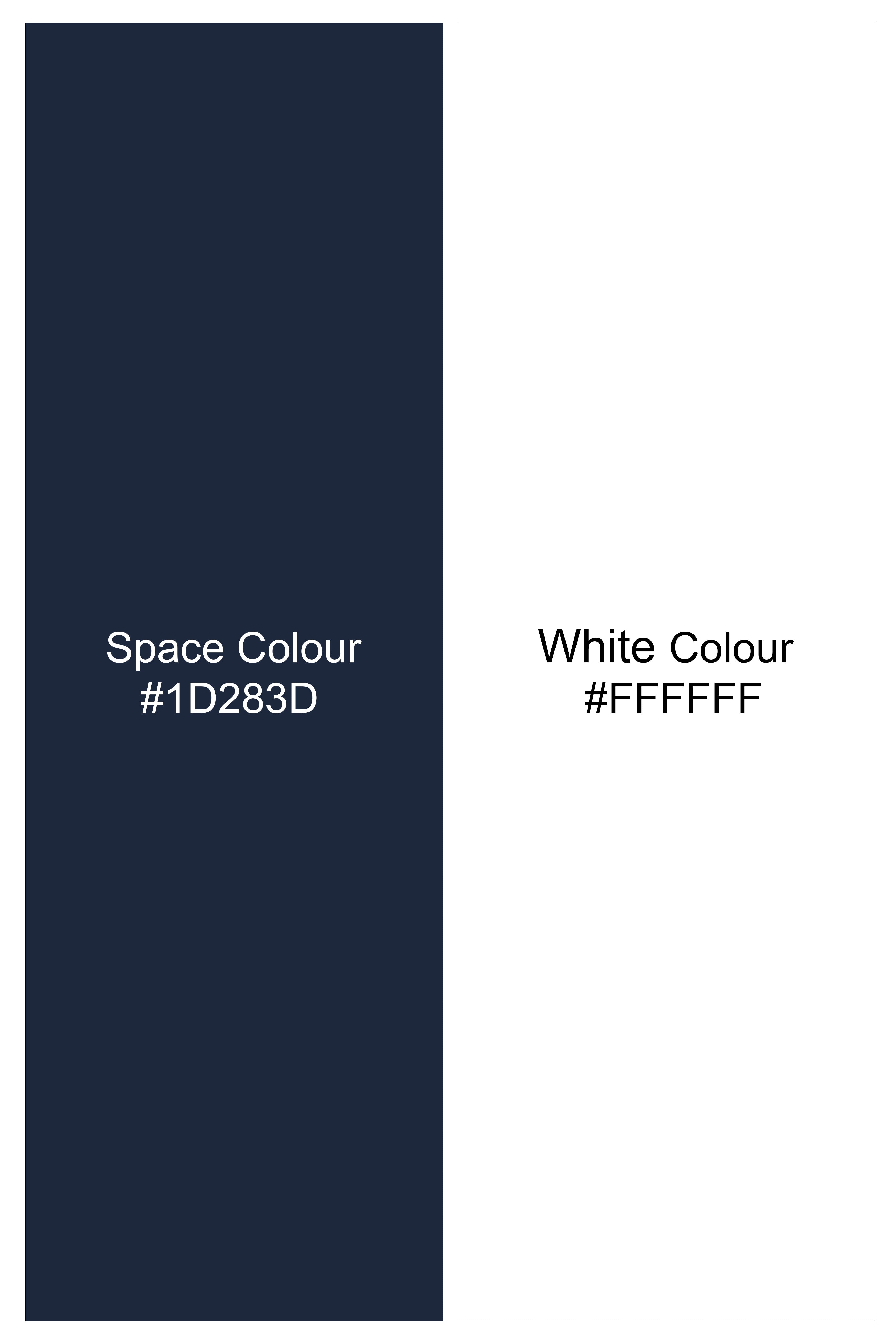 Astris-Space Blue Herringbone Striped Wool Rich Slight Stretch Waistband Pant