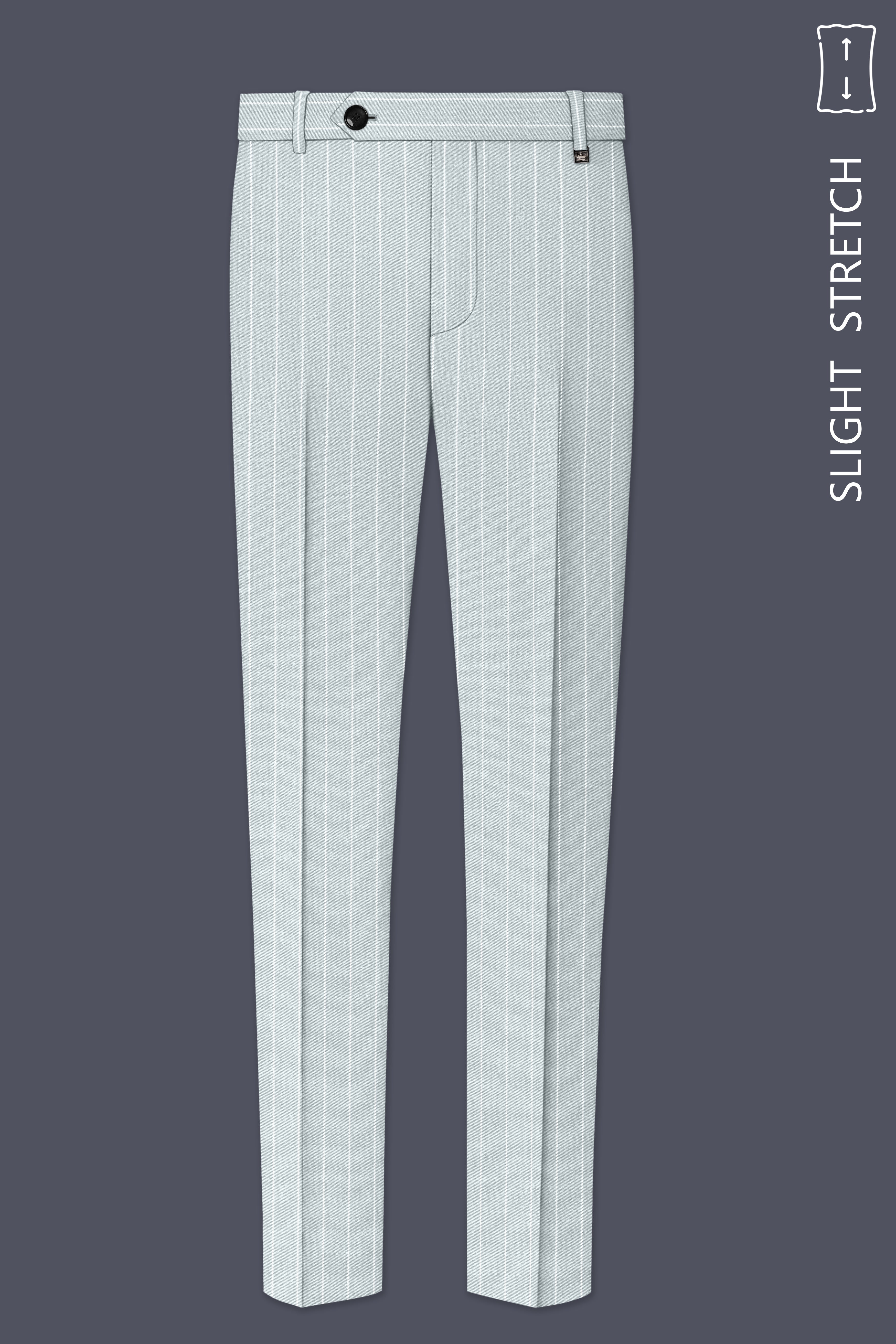 Slate-Tiara Gray And Bright White Chalk Striped Wool Rich Slight Stretch Waistband Pant