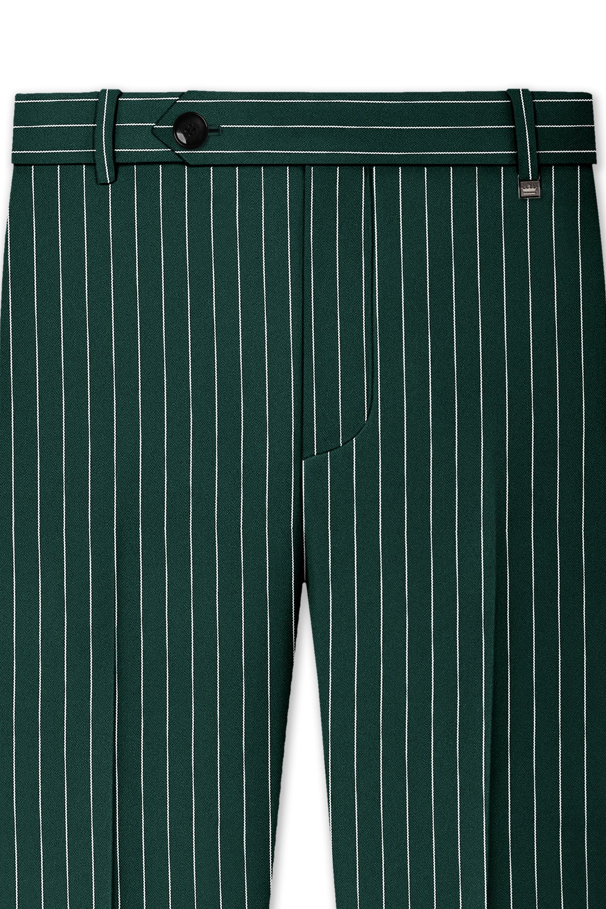 Arbor-Timber Green Herringbone Striped Wool Rich Slight Stretch Waistband Pant