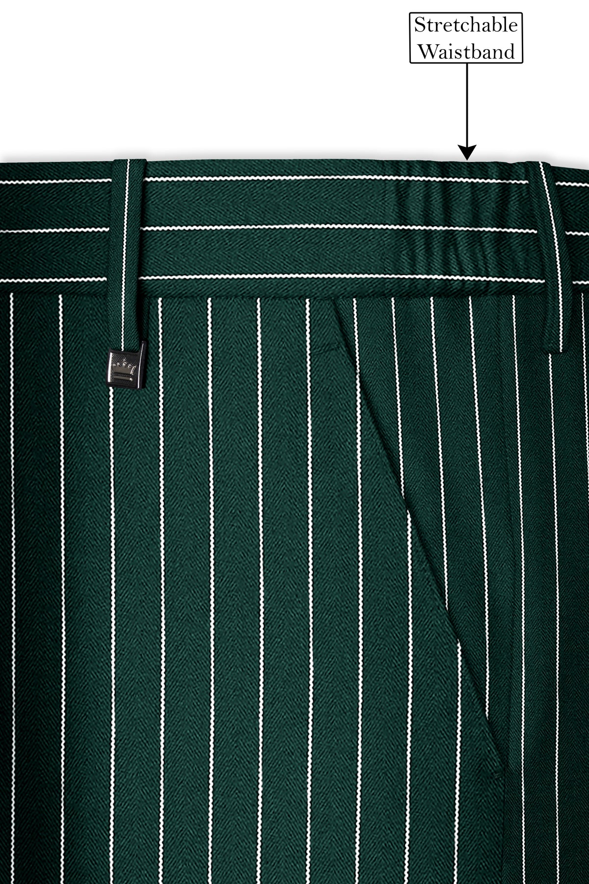 Arbor-Timber Green Herringbone Striped Wool Rich Slight Stretch Waistband Pant