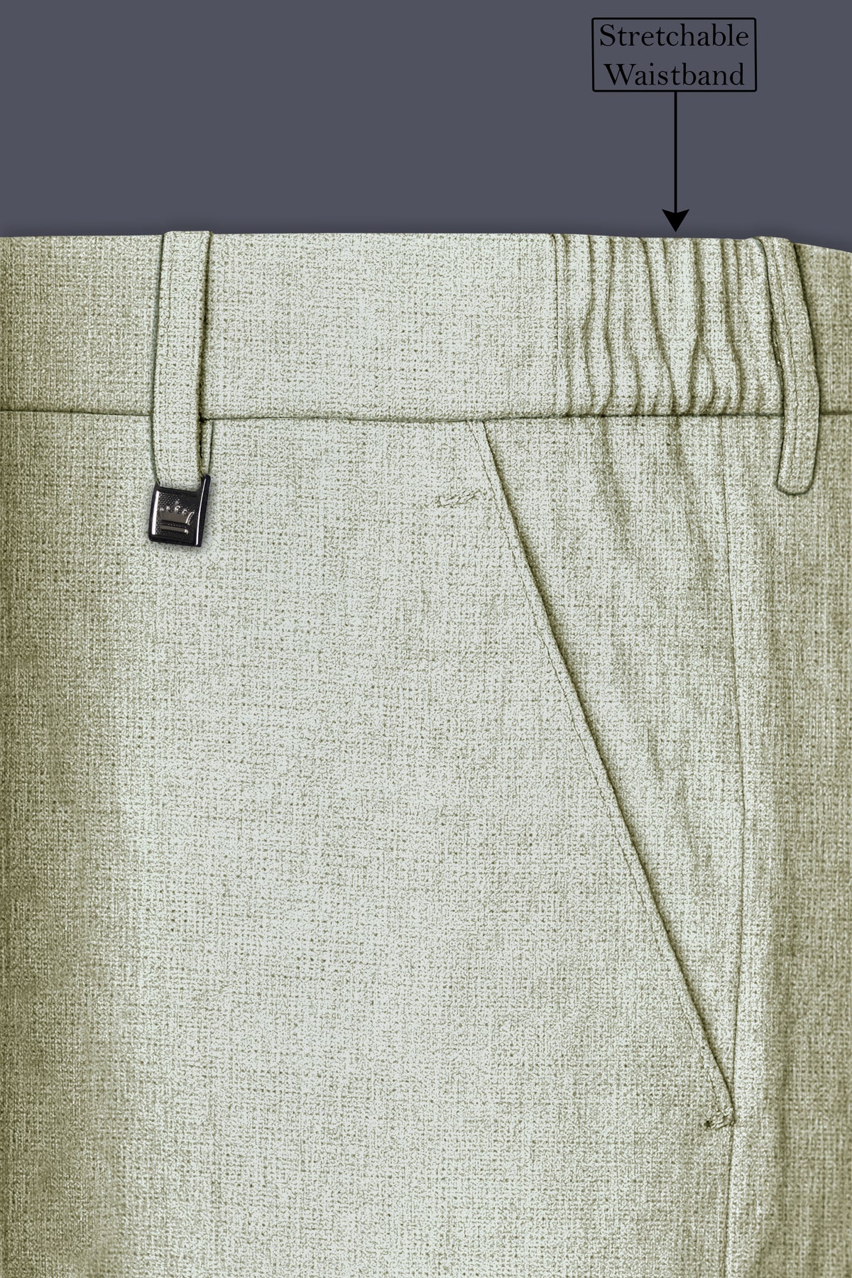 Verdure-Heathered Green Luxurious Linen Stretchable Waistband Pant
