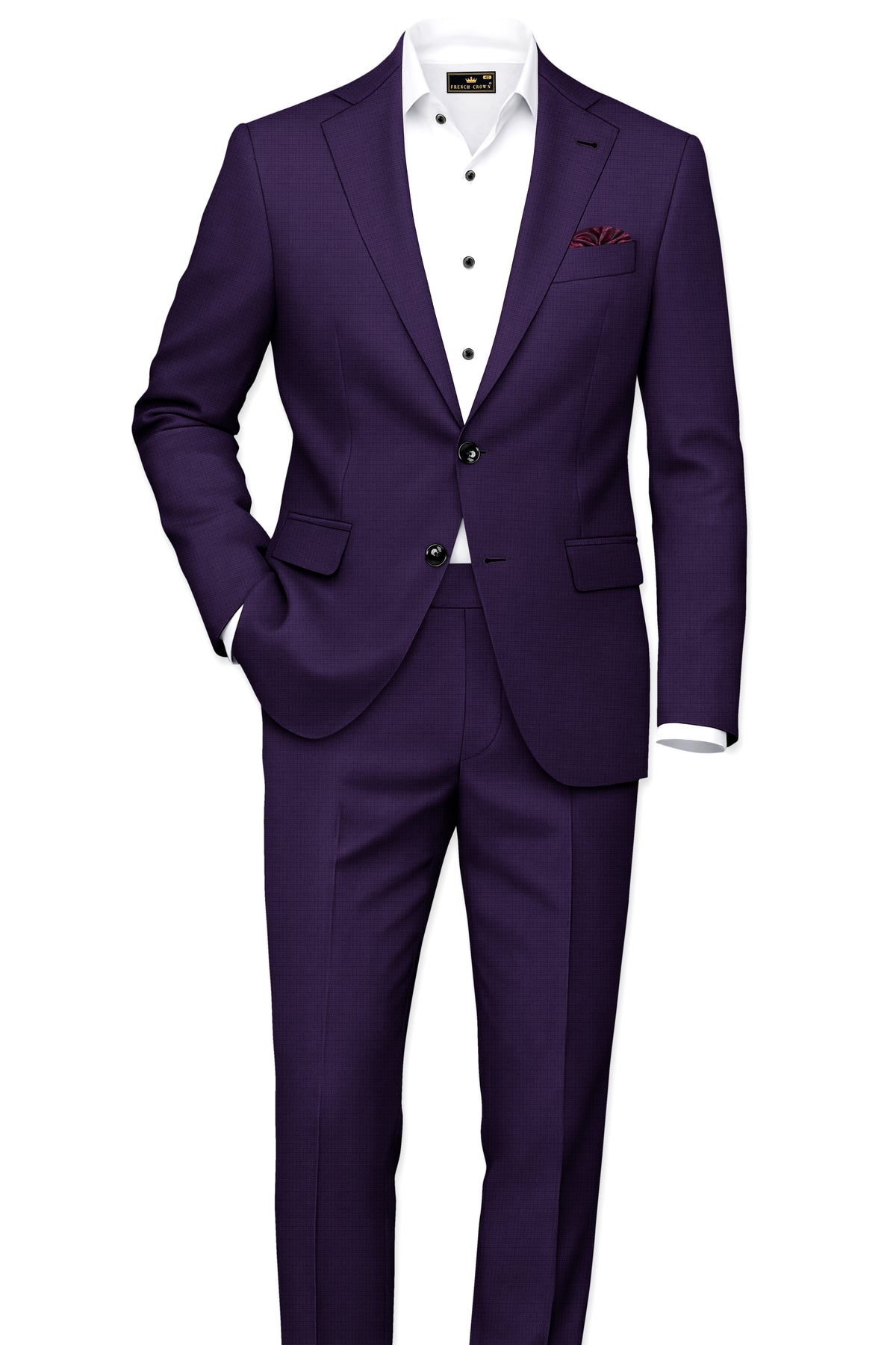 Mauve-Cedar Purple Diamond Textured Wool Rich Slight Stretch Waistband Pant