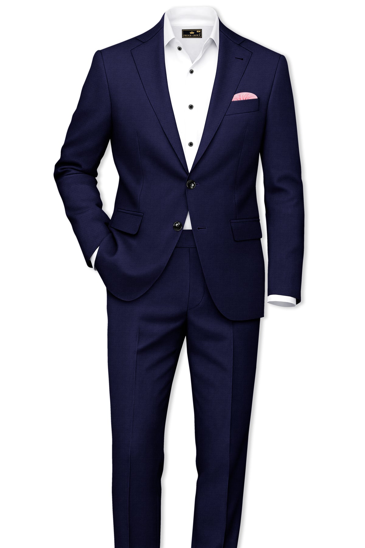 Sapphire-Haiti Blue Diamond Textured Wool Rich Slight Stretch Waistband Pant
