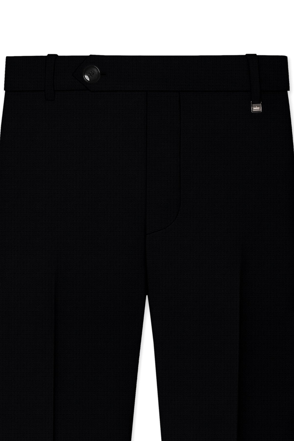 Obsidian-Jade Black Diamond Textured Wool Rich Slight Stretch Waistband Pant