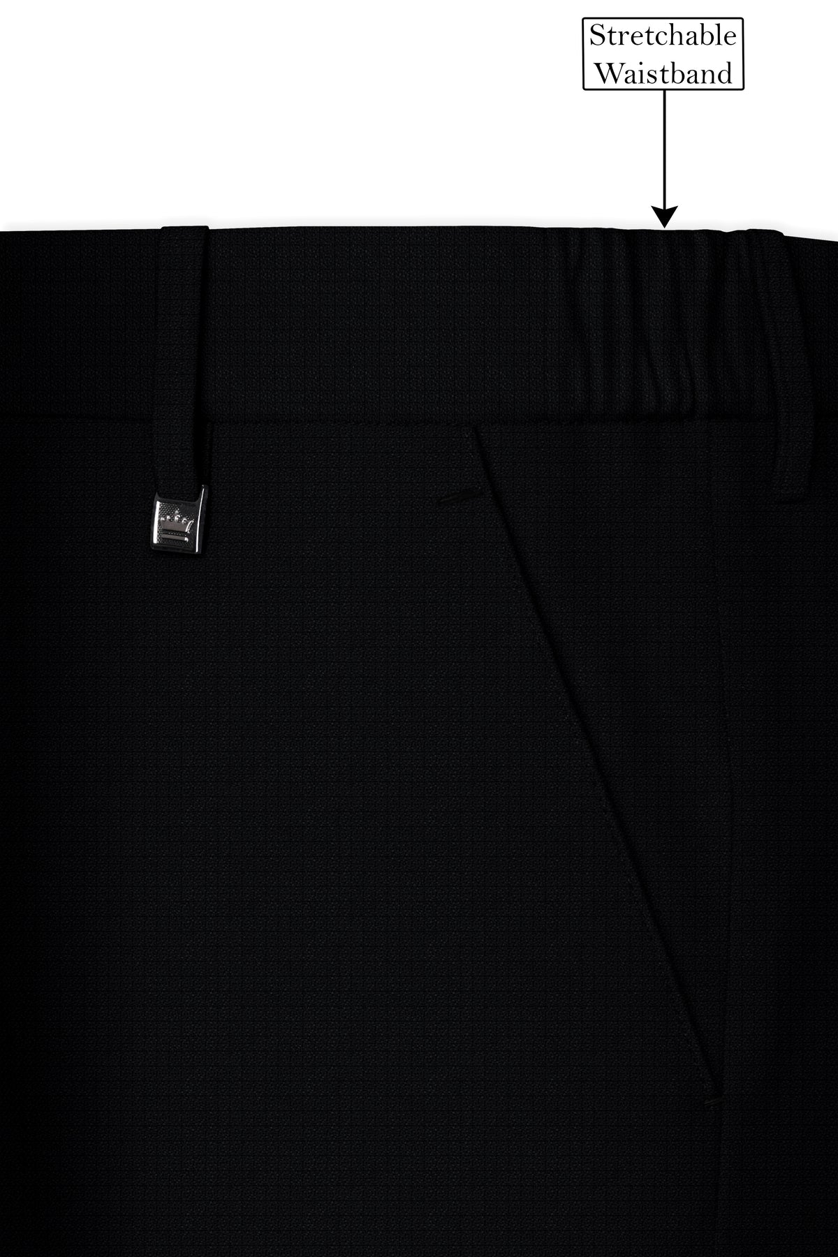 Obsidian-Jade Black Diamond Textured Wool Rich Slight Stretch Waistband Pant