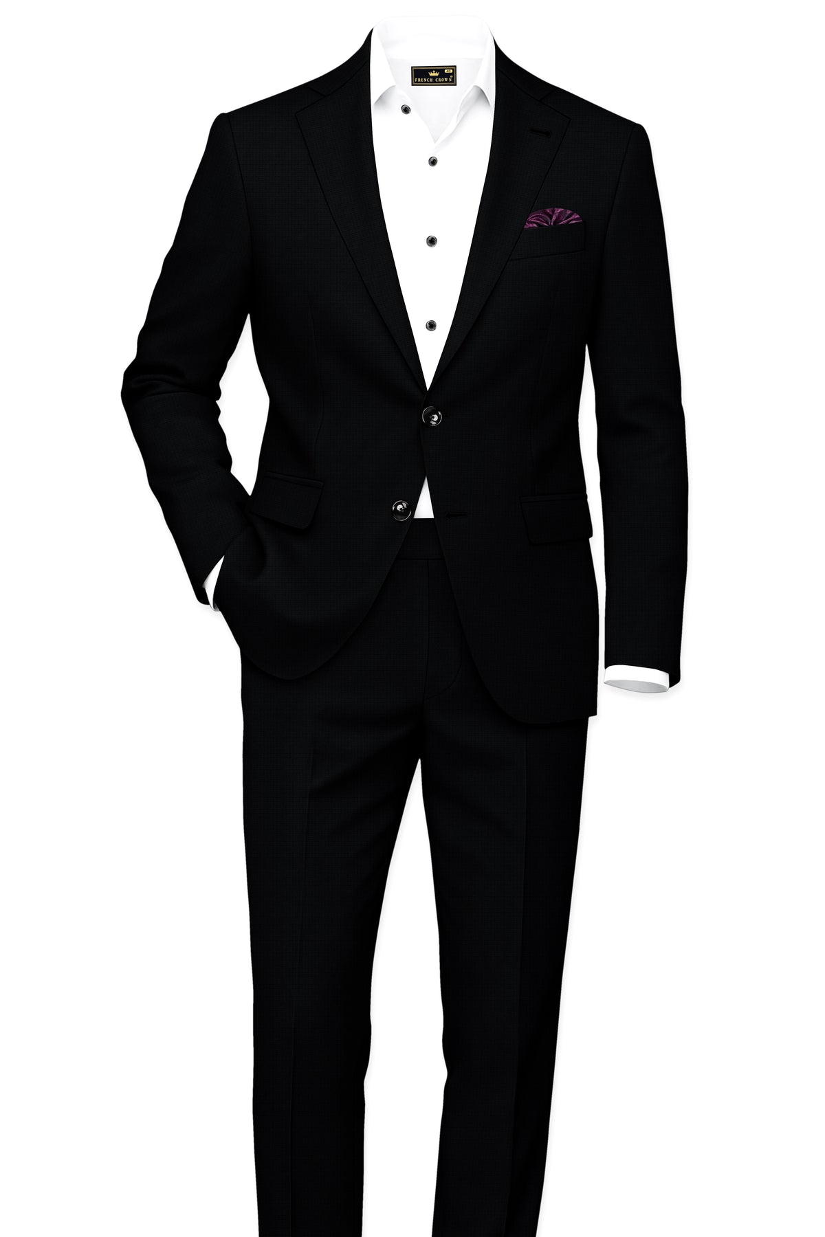 Obsidian-Jade Black Diamond Textured Wool Rich Slight Stretch Waistband Pant