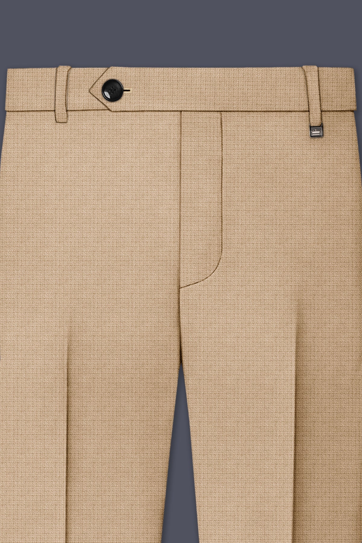 Mahogany-Pavlova Brown Diamond Textured Wool Rich Slight Stretch Waistband Pant