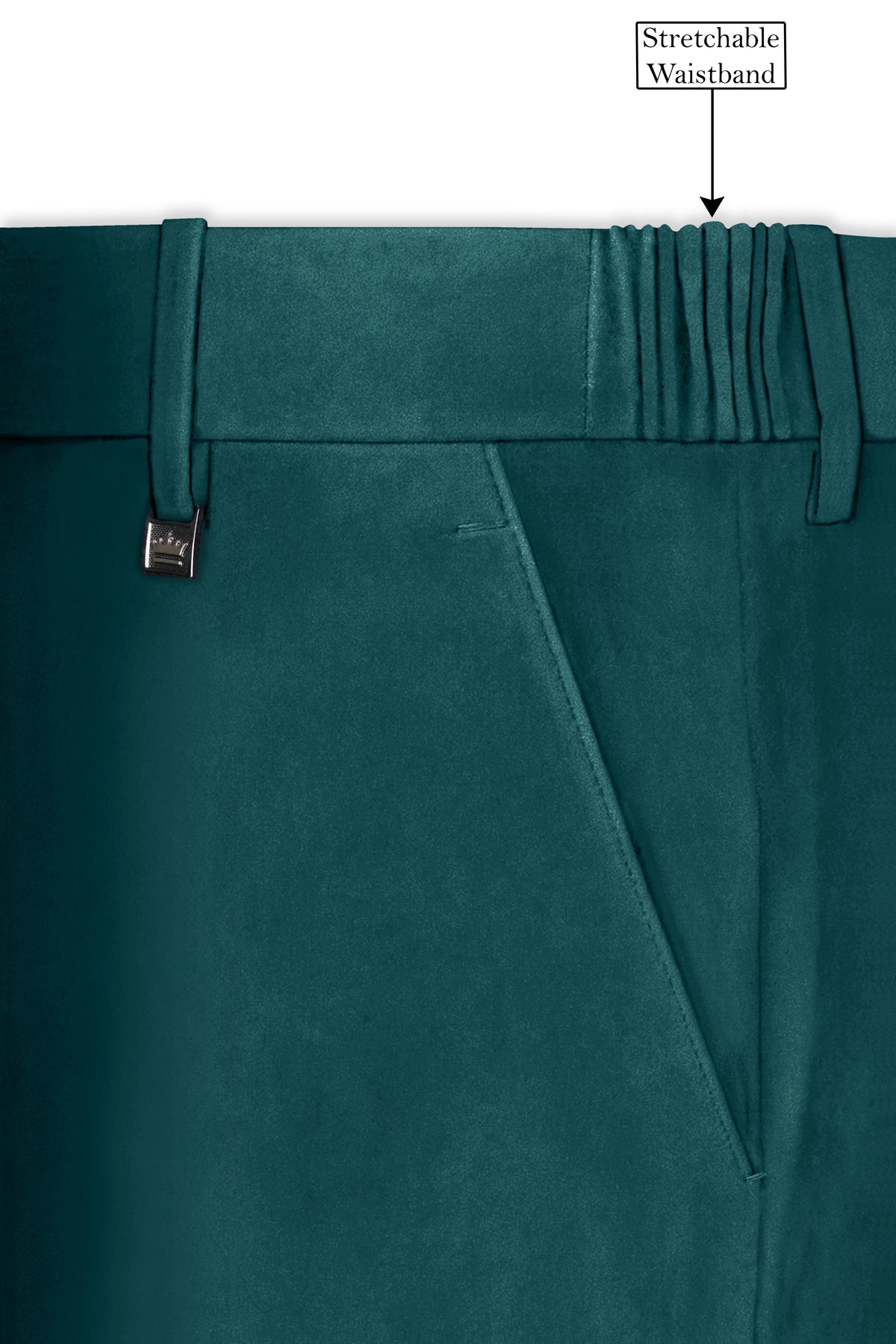 Verdant-Teal Green Velvet Stretchable Waistband Pant