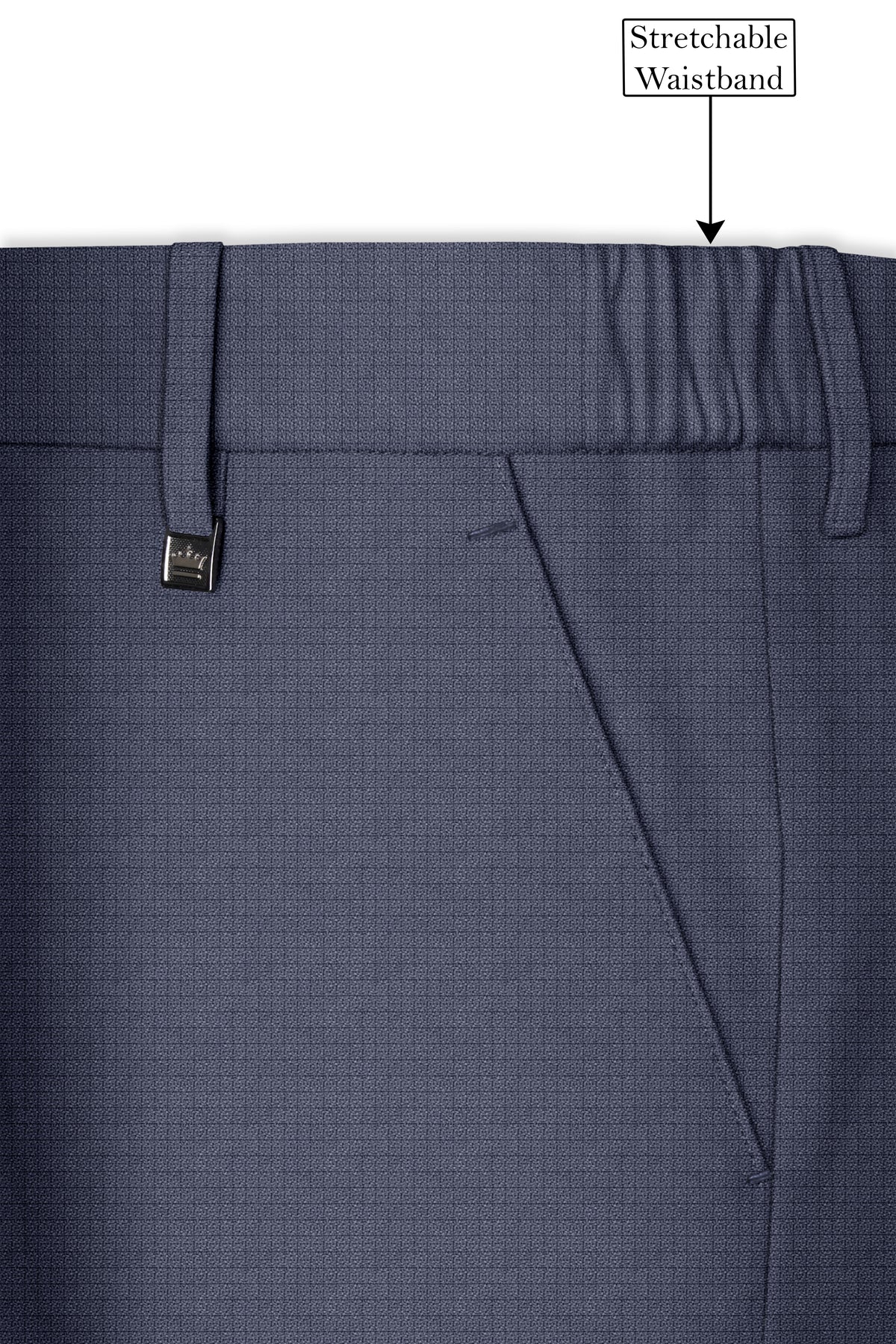 Graphite-Shuttle Gray Diamond Textured Wool Rich Slight Stretch Waistband Pant