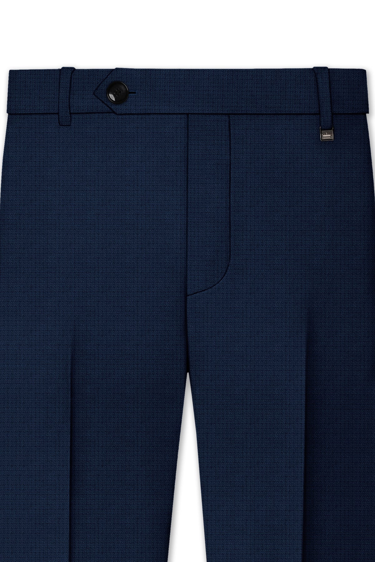 Regent-Ebony Blue Diamond Textured Wool Rich Slight Stretch Single Waistband Pant