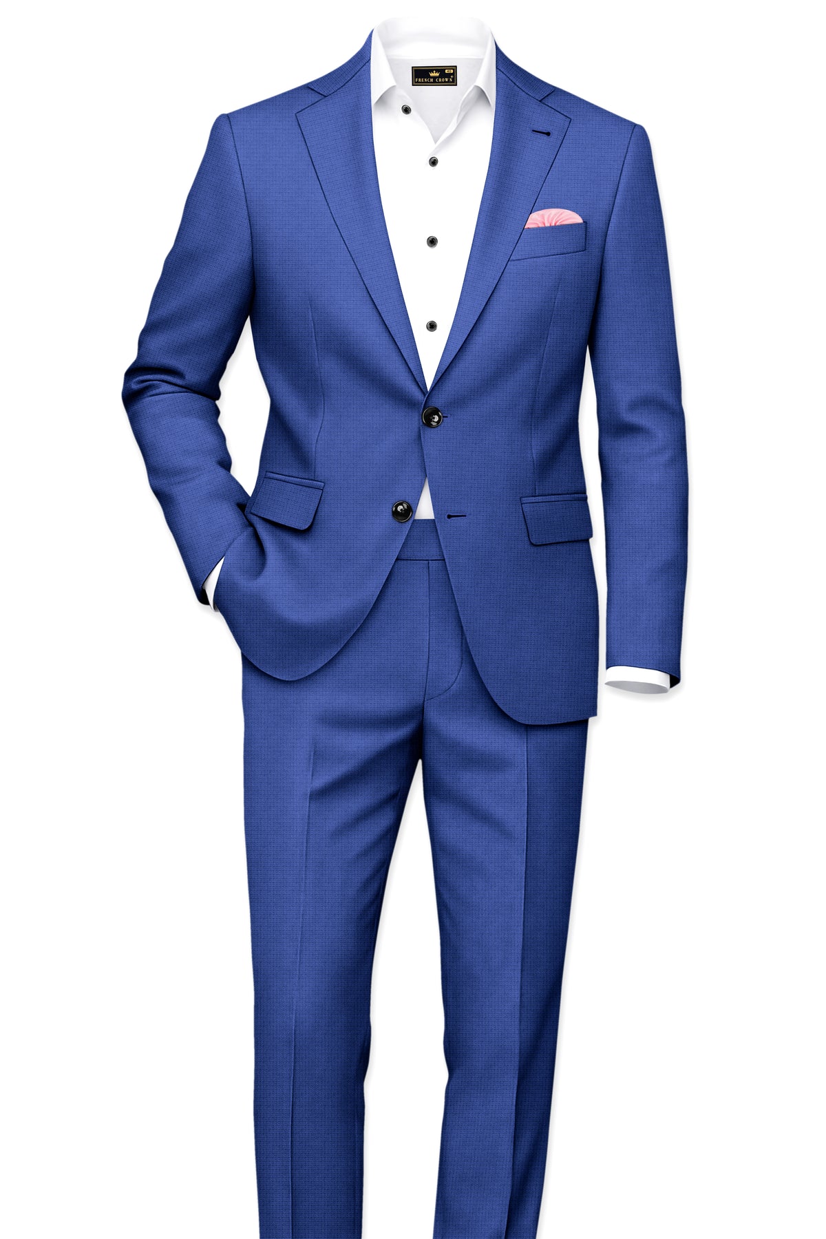 Aurelio-Chambray Blue Diamond Textured Wool Rich Slight Stretch Waistband Pant