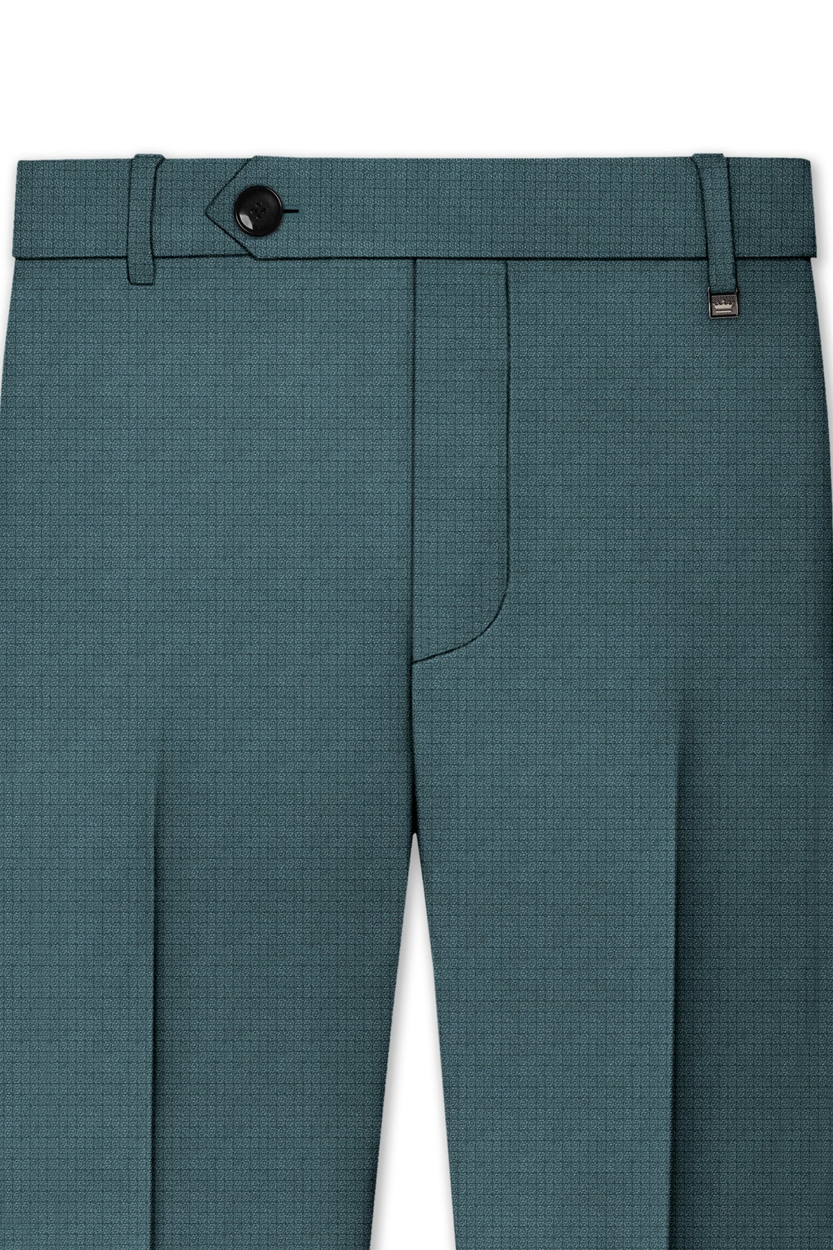 Viridian-Beetle Green Diamond Textured Wool Rich Slight Stretch Waistband Pant
