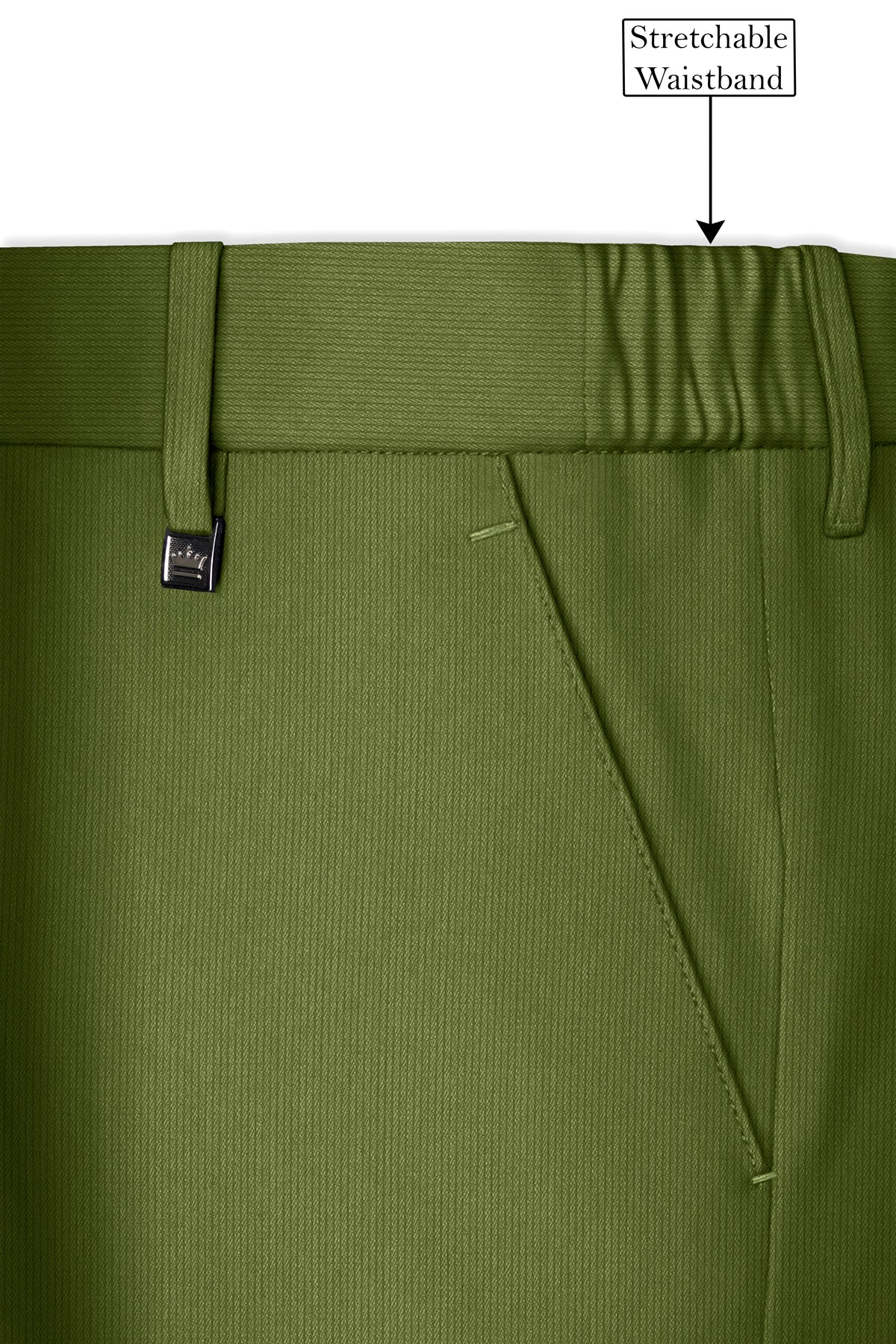 Hunter-Muddy Green Diamond Textured Wool Rich Slight Stretch Waistband Pant