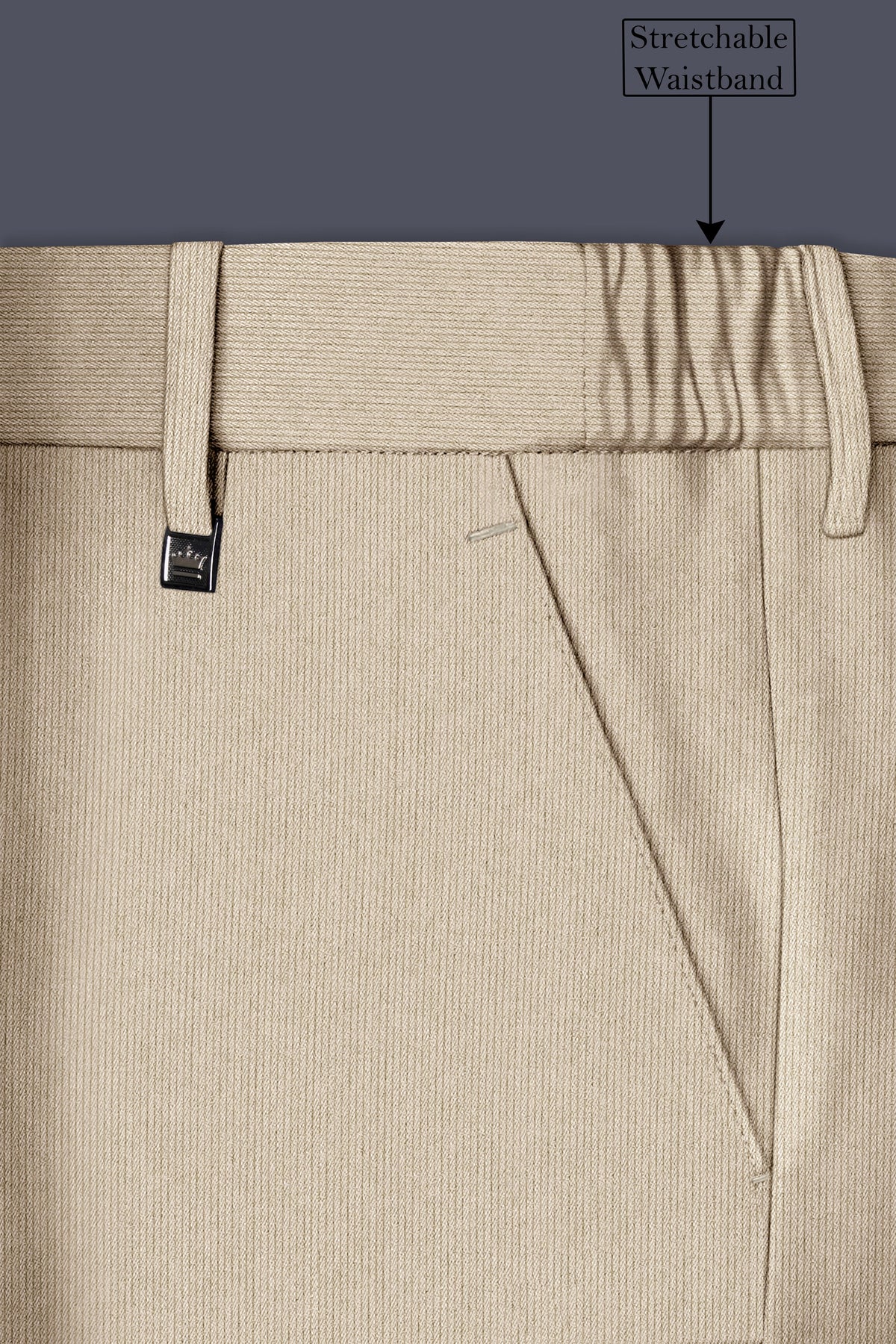 Ivoria-Vanilla Cream Diamond Textured Wool Rich Slight Stretch Waistband Pant