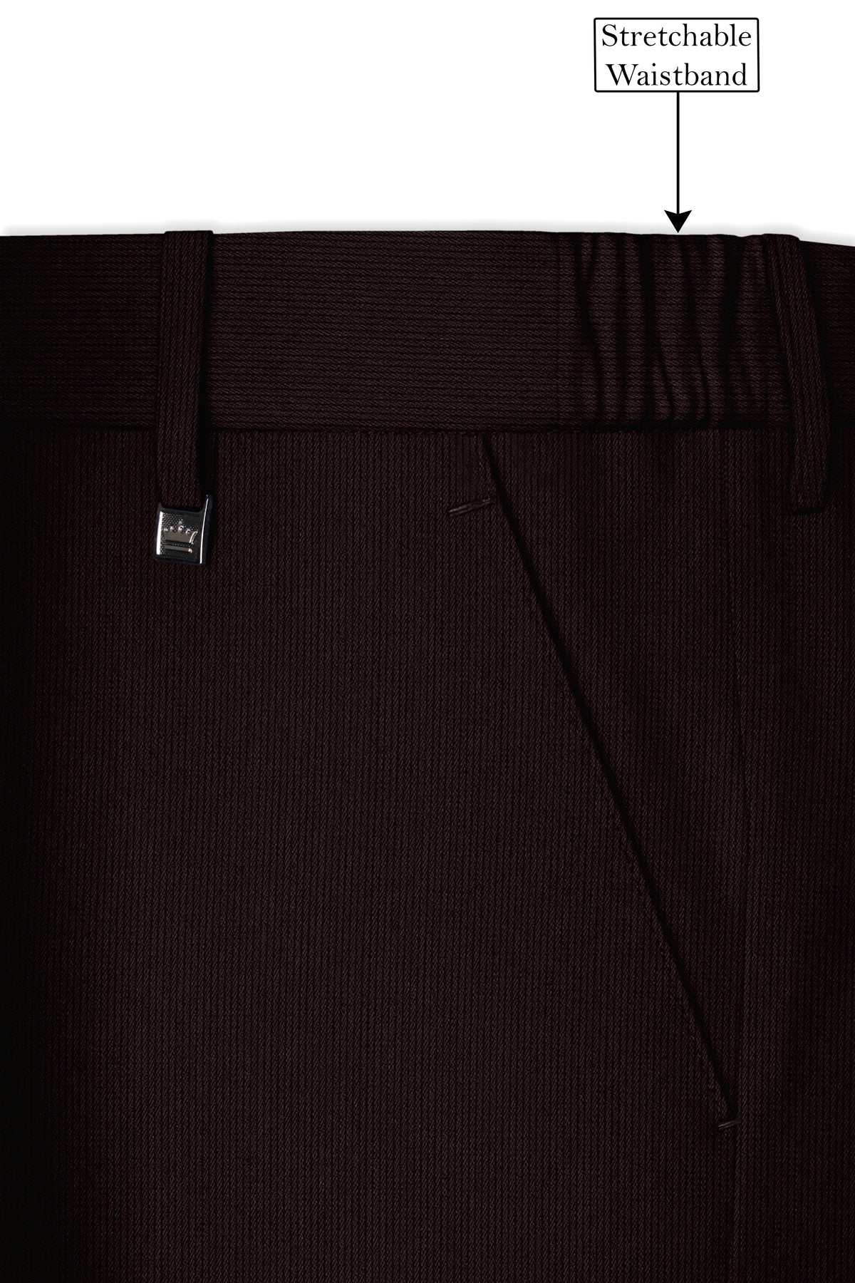 Terrano-Creole Brown Diamond Textured Wool Rich Slight Stretch Waistband Pant