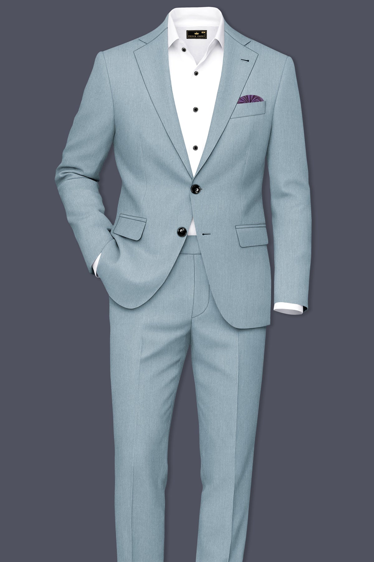 Sterling-Cadet Gray Diamond Textured Wool Rich Slight Stretch Waistband Pant