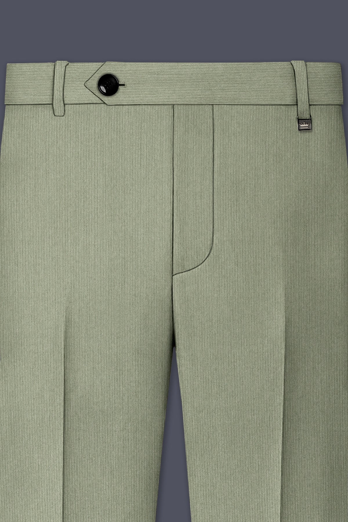 Elysian-Sage Green Diamond Textured Wool Rich Slight Stretch Waistband Pant