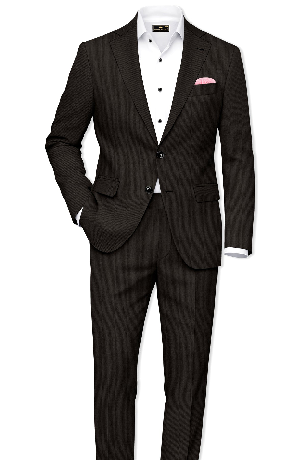 Grayson-Zeus Brown Diamond Textured Wool Rich Slight Stretch Waistband Pant