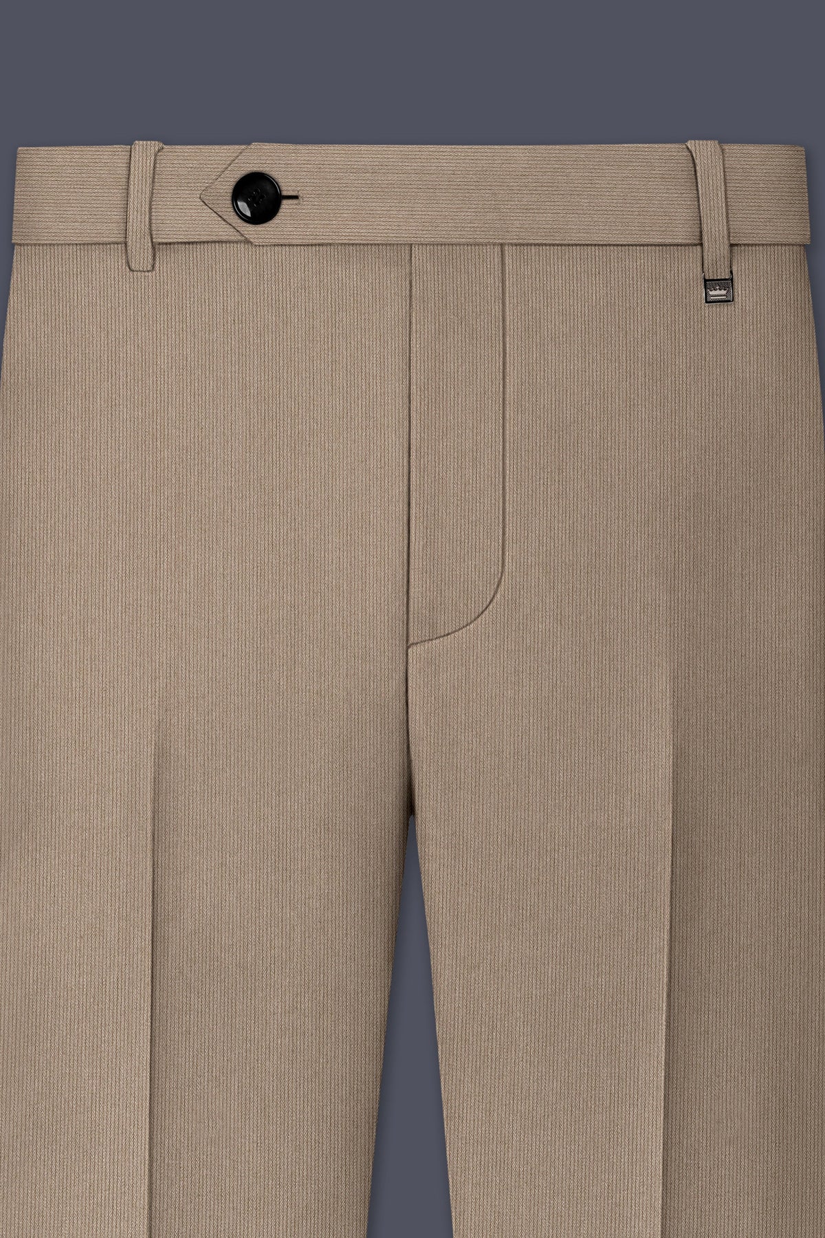 Terran-Sandrift Brown Diamond Textured Wool Rich Slight Stretch Waistband Pant