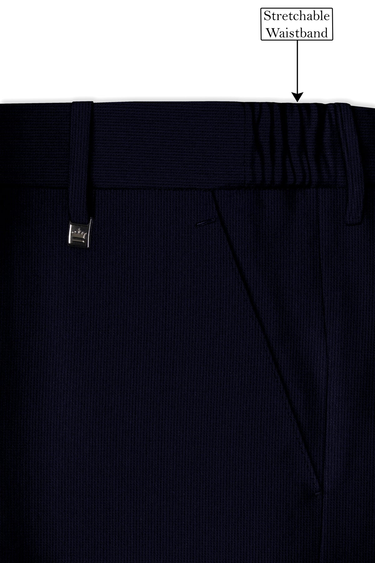 Valmont-Navy Blue Diamond Textured Wool Rich Slight Stretch Waistband Pant