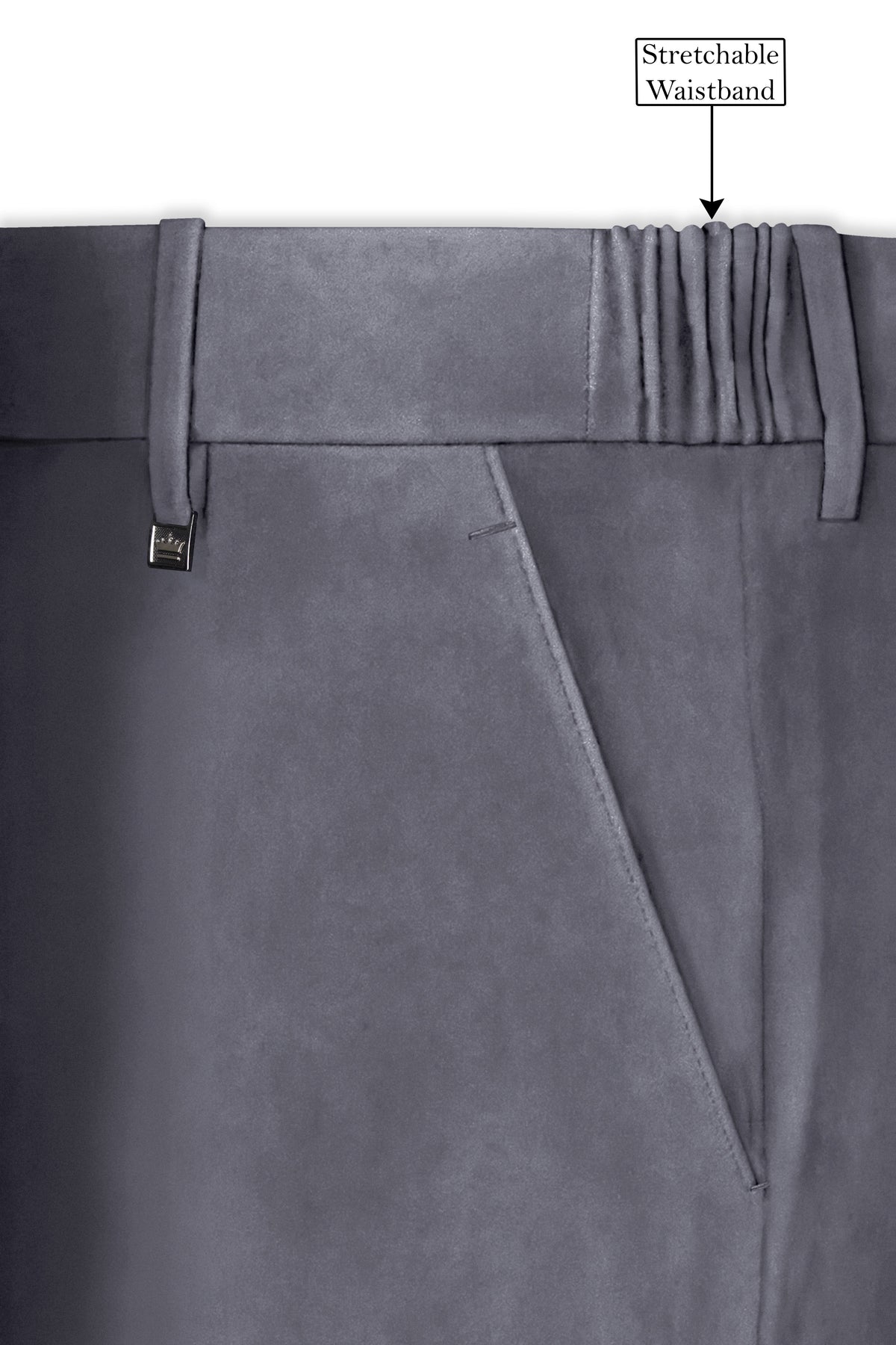 Velluto-Tuna Gray Velvet Stretchable Waistband Pant