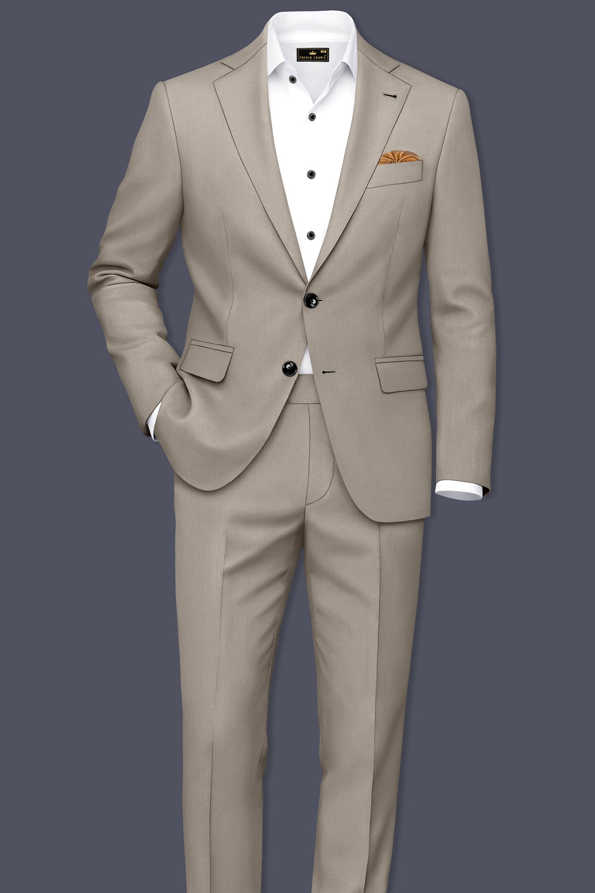 Mavren-Taupe Brown Diamond Textured Wool Rich Slight Stretch Waistband Pant