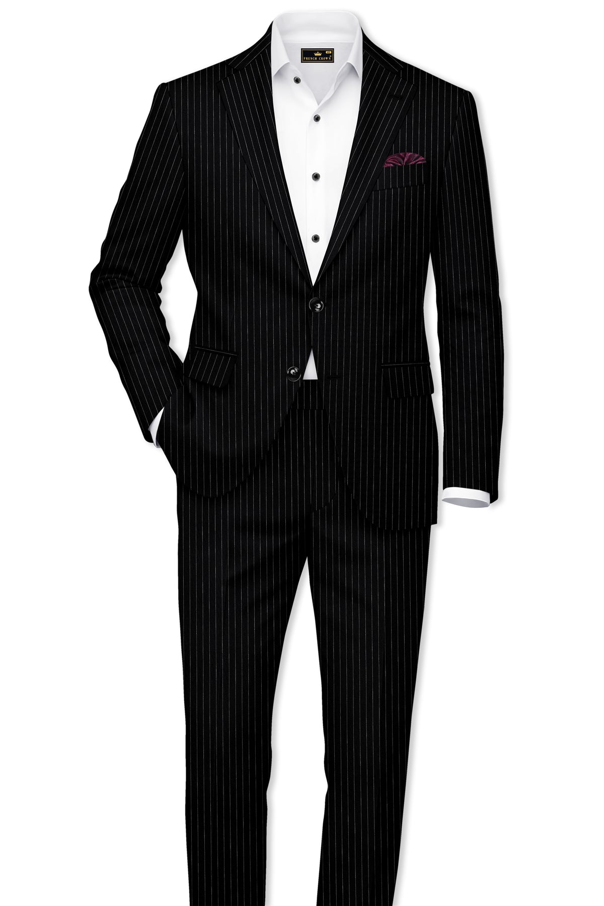 Noble-Jade Black Chalk Striped Wool Rich Wrinkle-Free Fluid Drape Fabric Stretchable Waistband Pant
