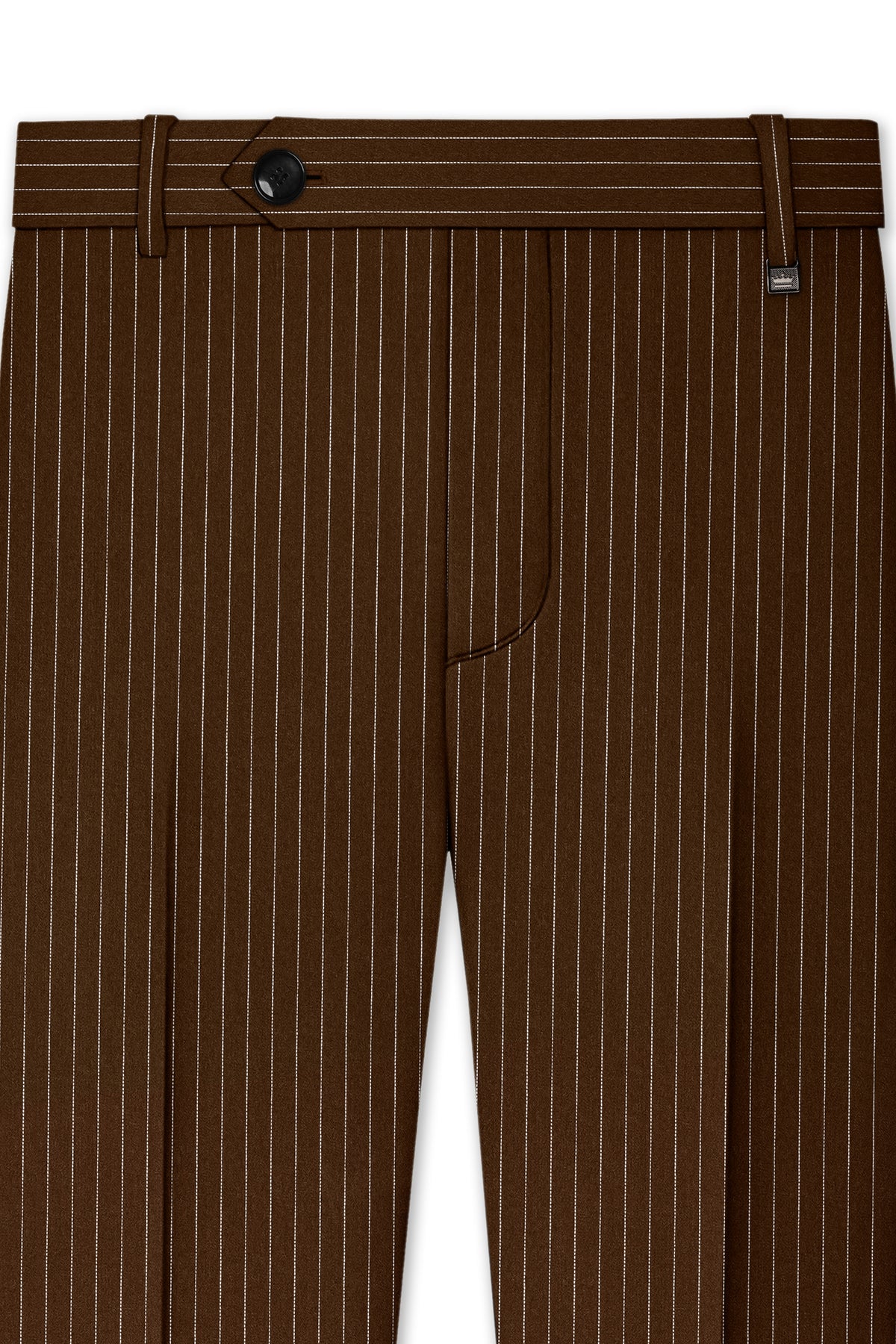 Everton-Clinker Brown Chalk Striped Wool Rich Wrinkle-Free Fluid Drape Fabric Stretchable Waistband Pant