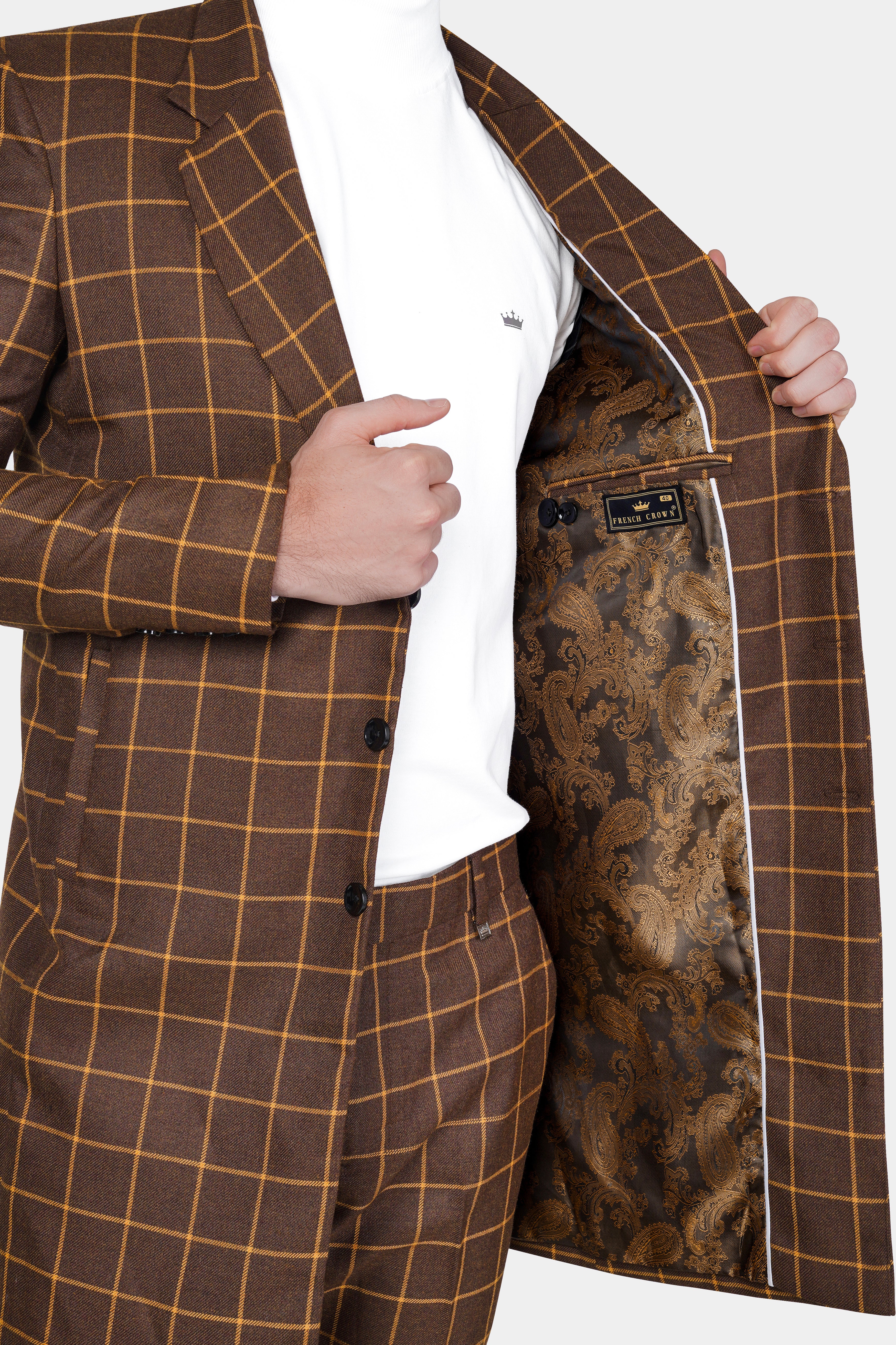 Eclipse Brown Windowpane Tweed Trench Coat