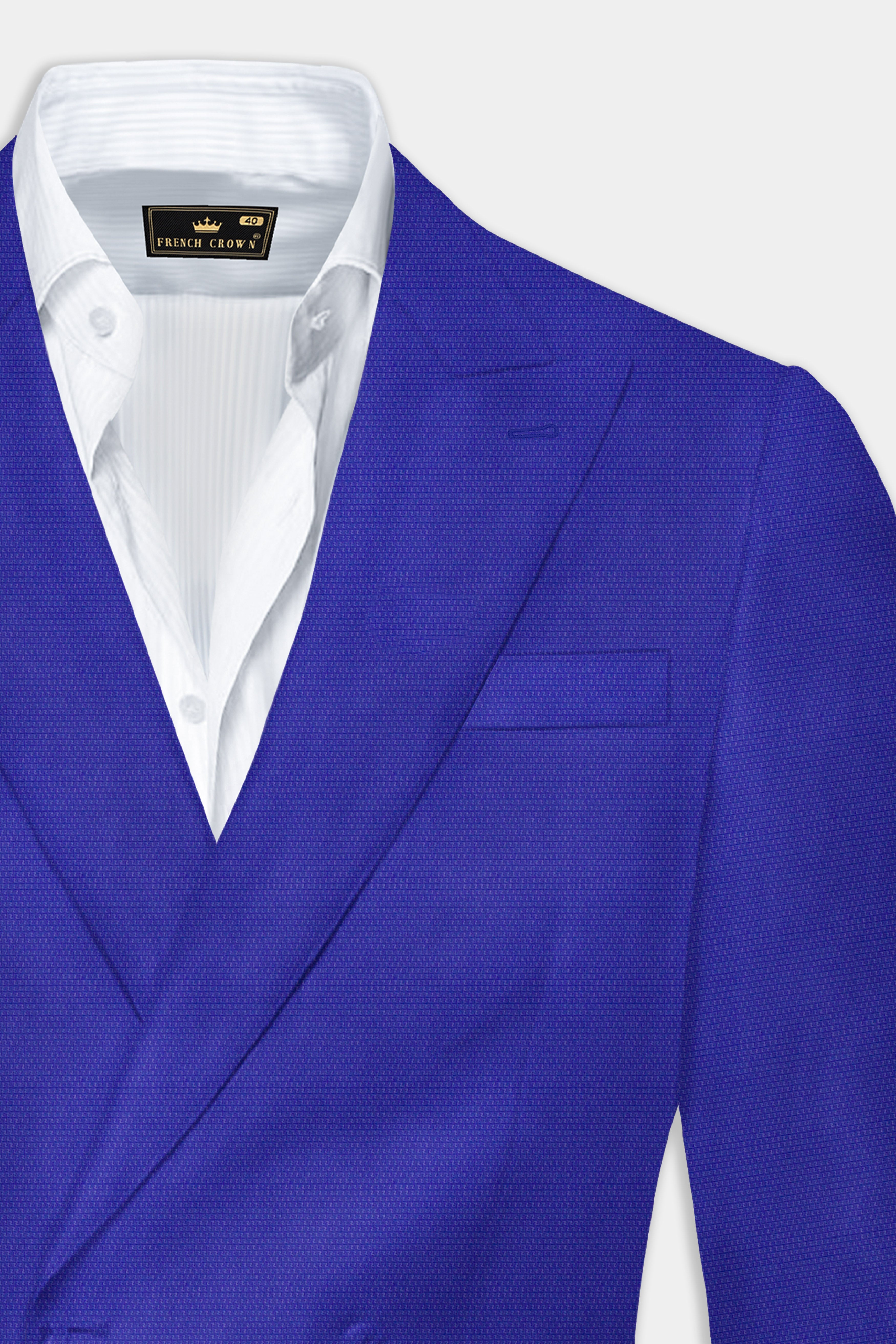 Trenchio-Catalina Blue Dobby Textured Wool Rich Double Breasted Trench Coat